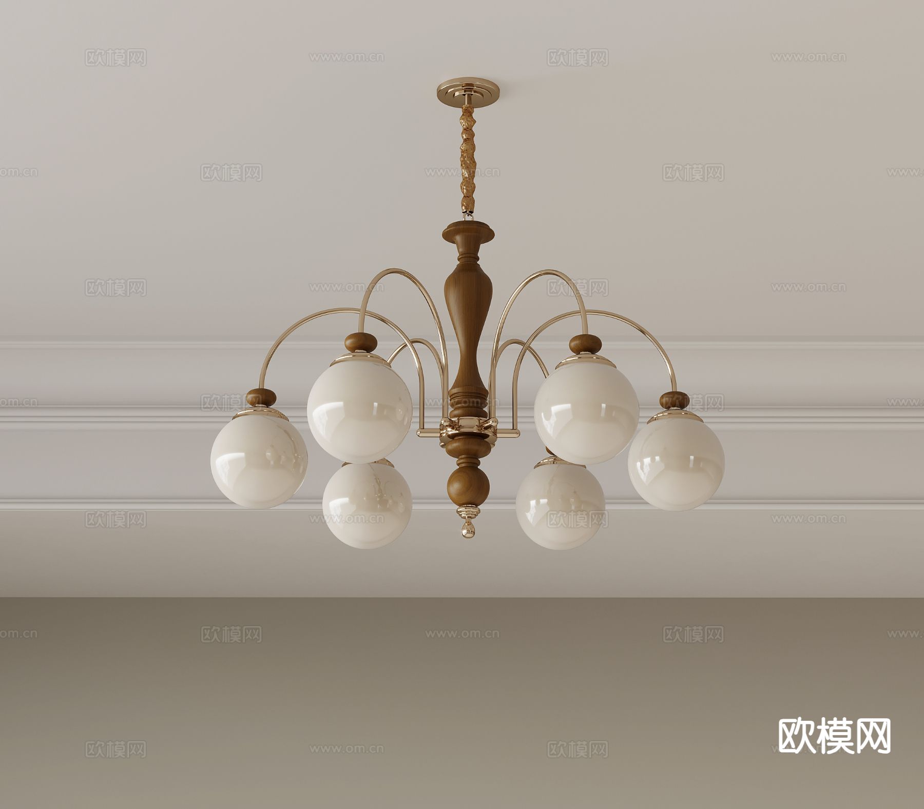 法式多头吊灯su模型下载（渲染图2）
