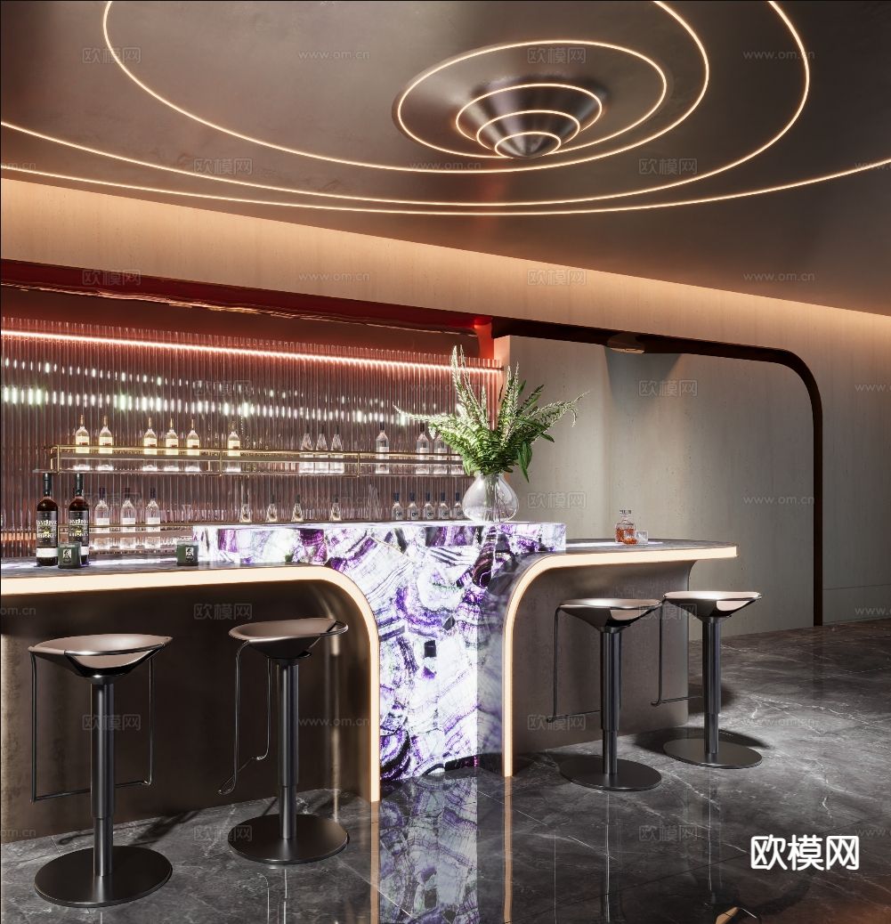 现代发光石吧台su模型下载（渲染图4）