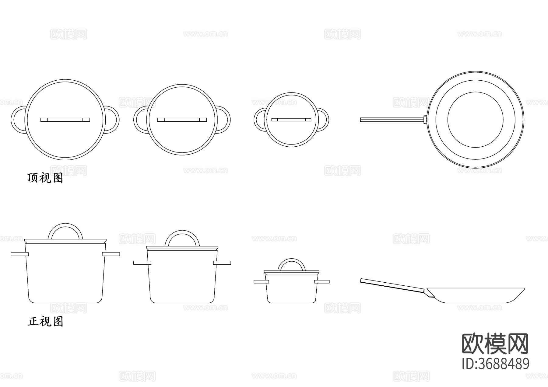 厨房锅具套装cad大样图下载