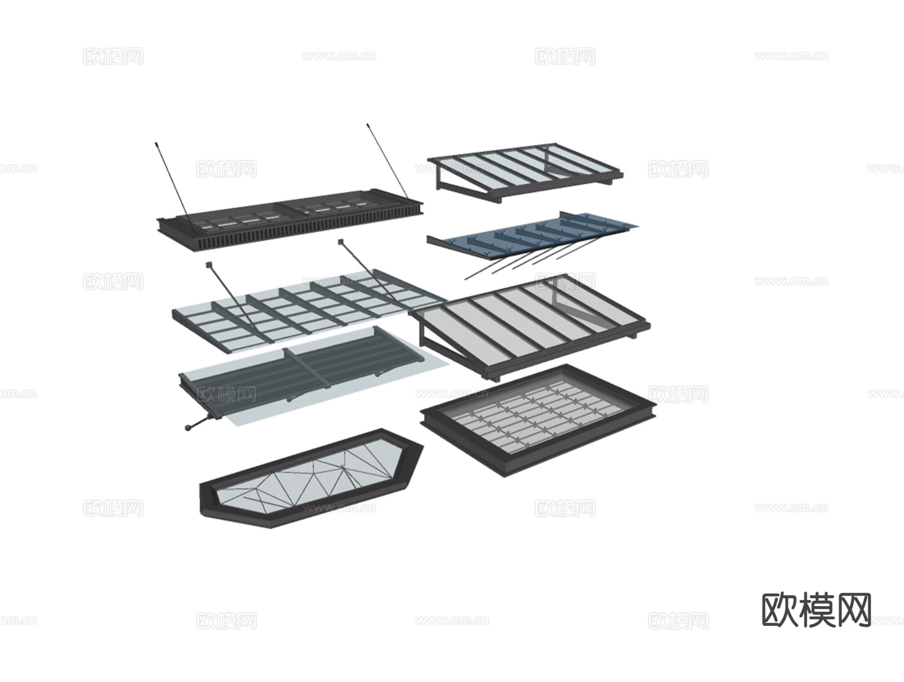 玻璃雨棚 遮阳棚 雨搭su模型