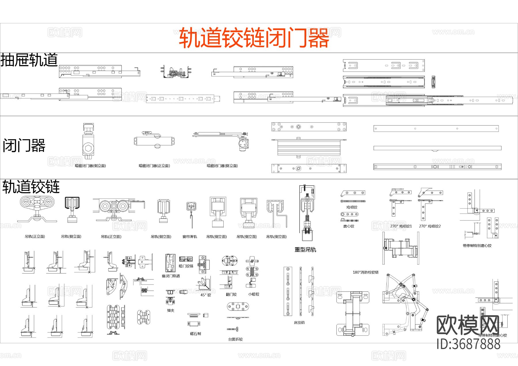 轨道铰链 闭门器节点大样图