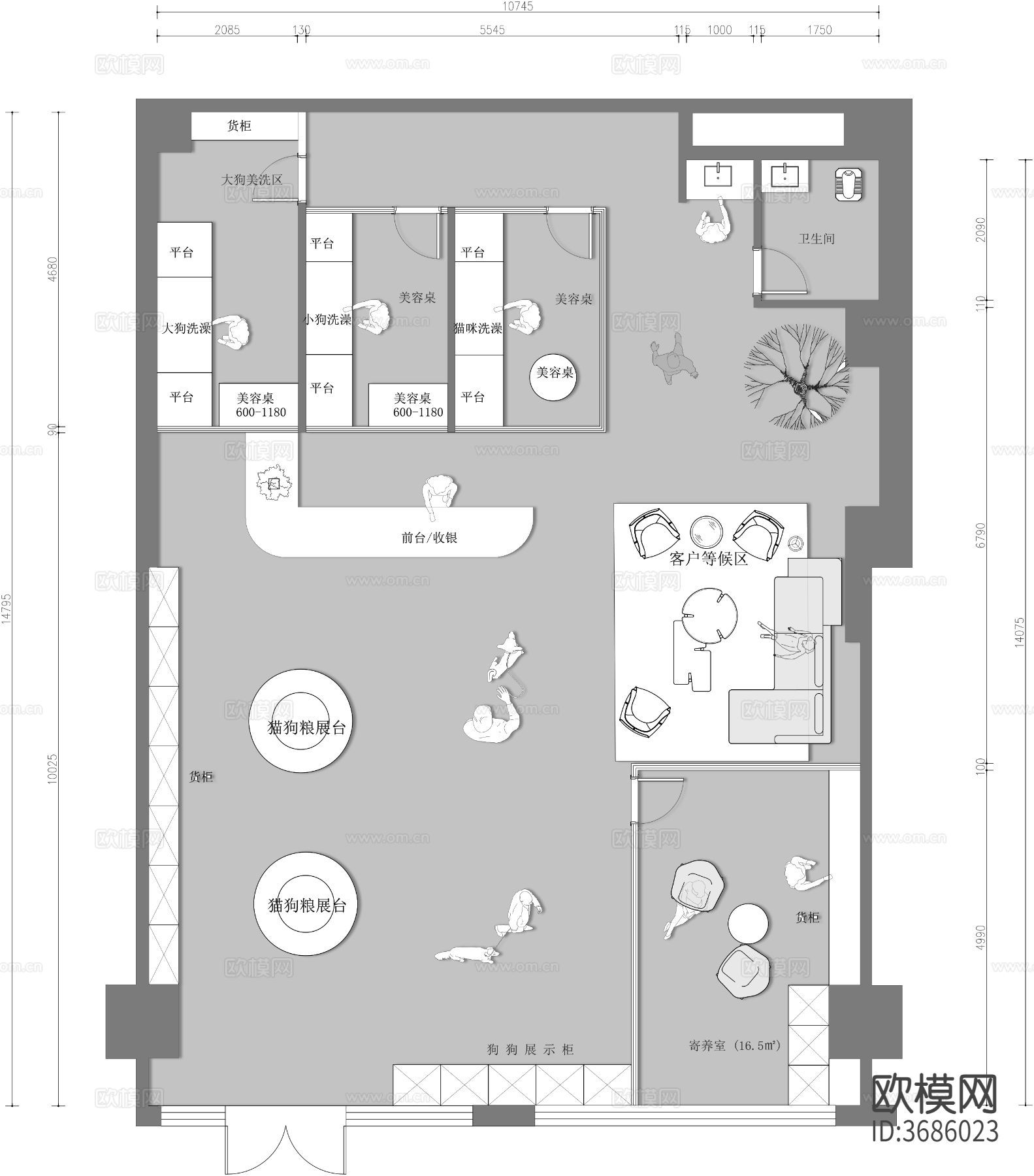 宠物店宠物医院猫狗寄养中心cad施工图下载（渲染图1）