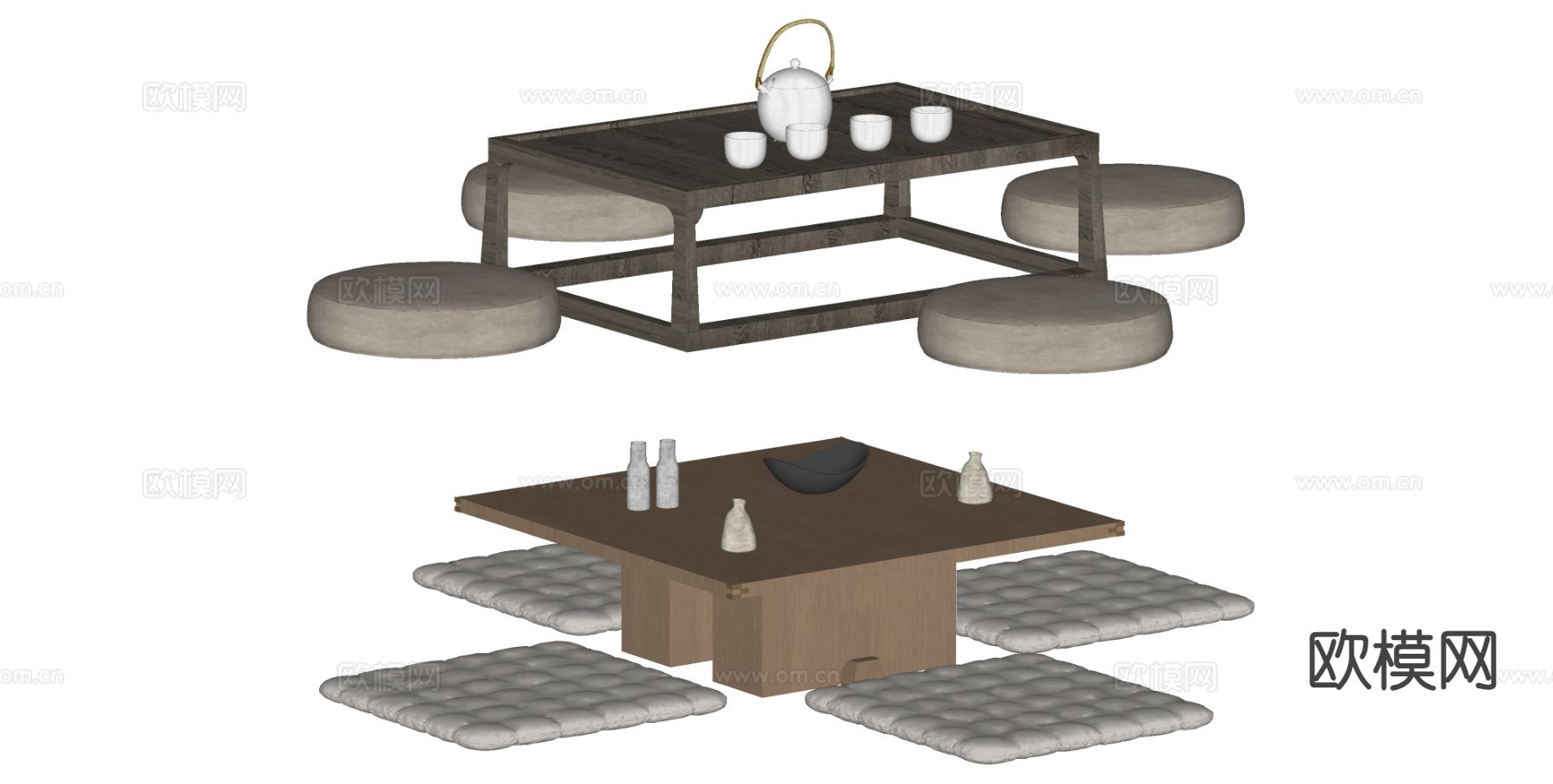 日式茶台 茶桌椅su模型