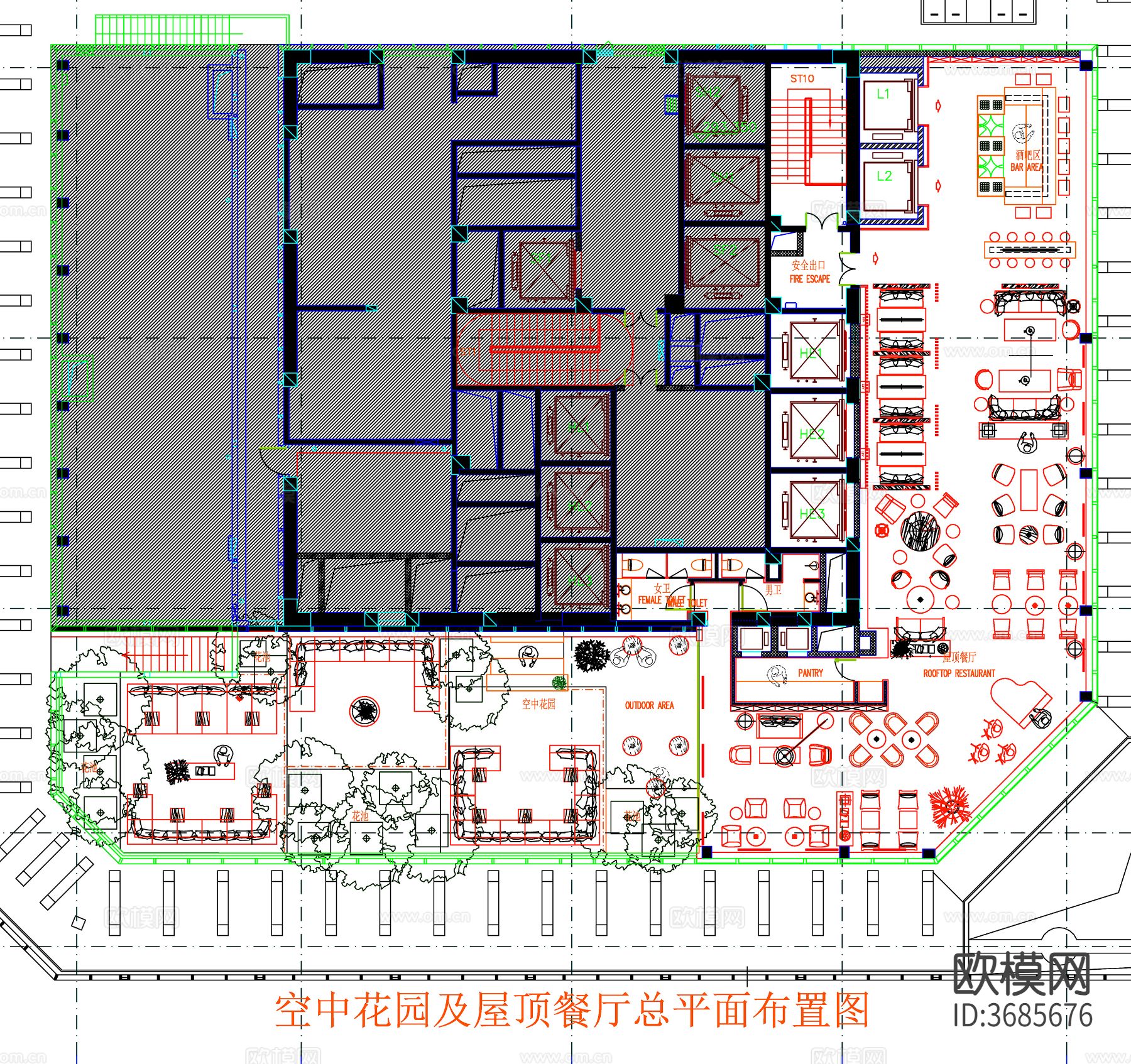 屋顶餐厅cad平面图