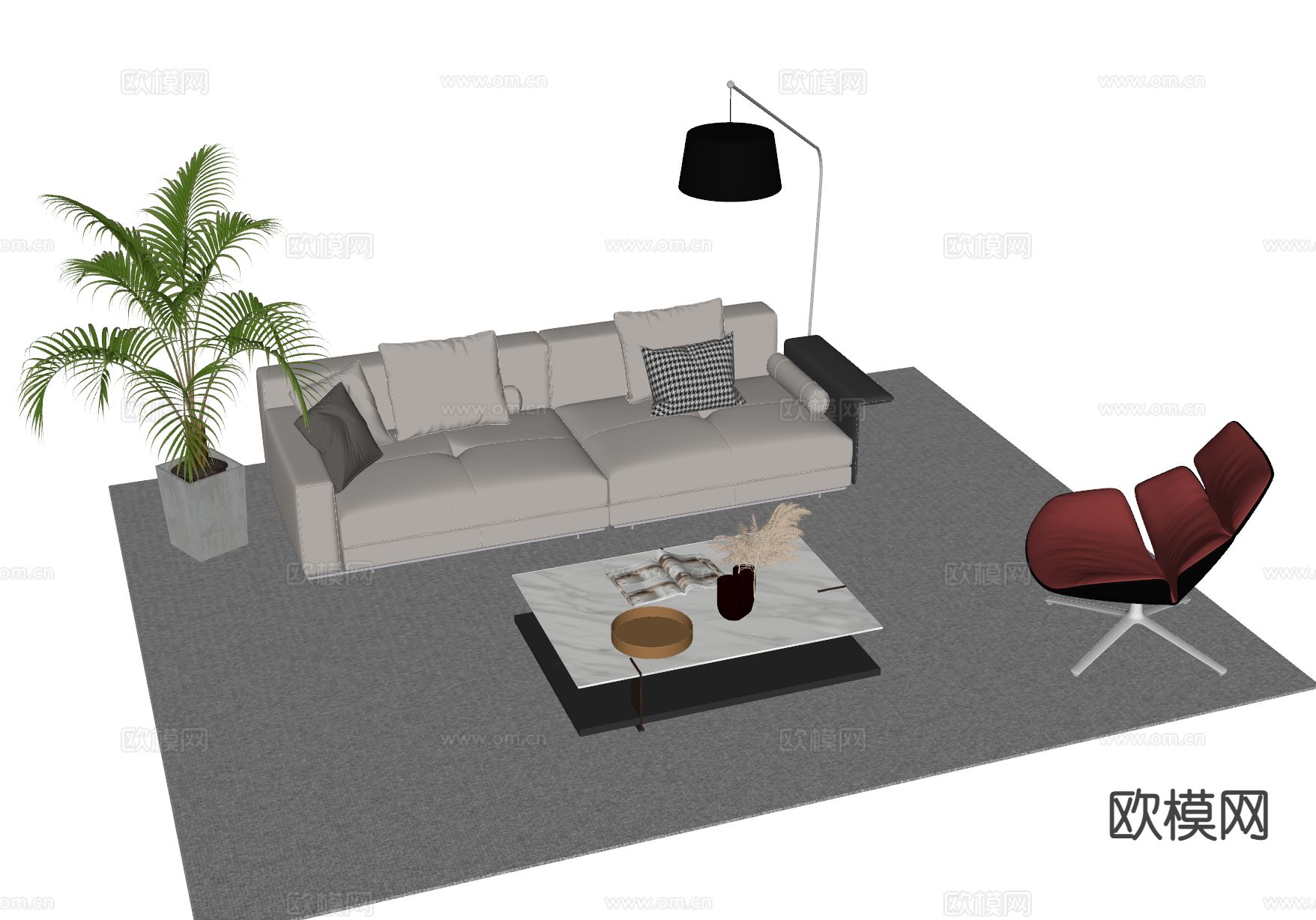 现代组合沙发su模型下载（渲染图1）