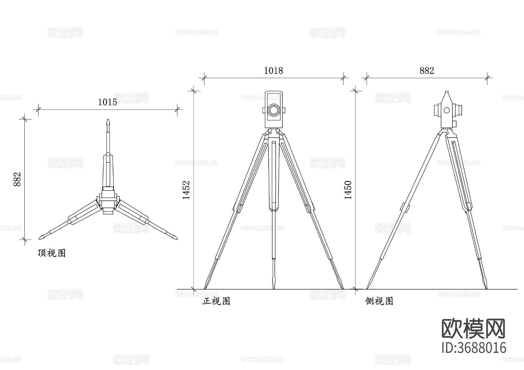 CAD测量三脚架三视图