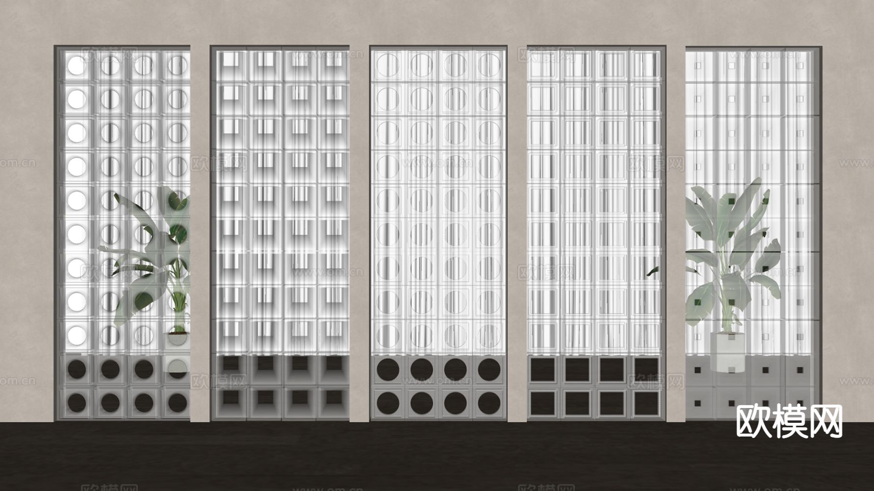 现代隔断 镂空玻璃砖su模型
