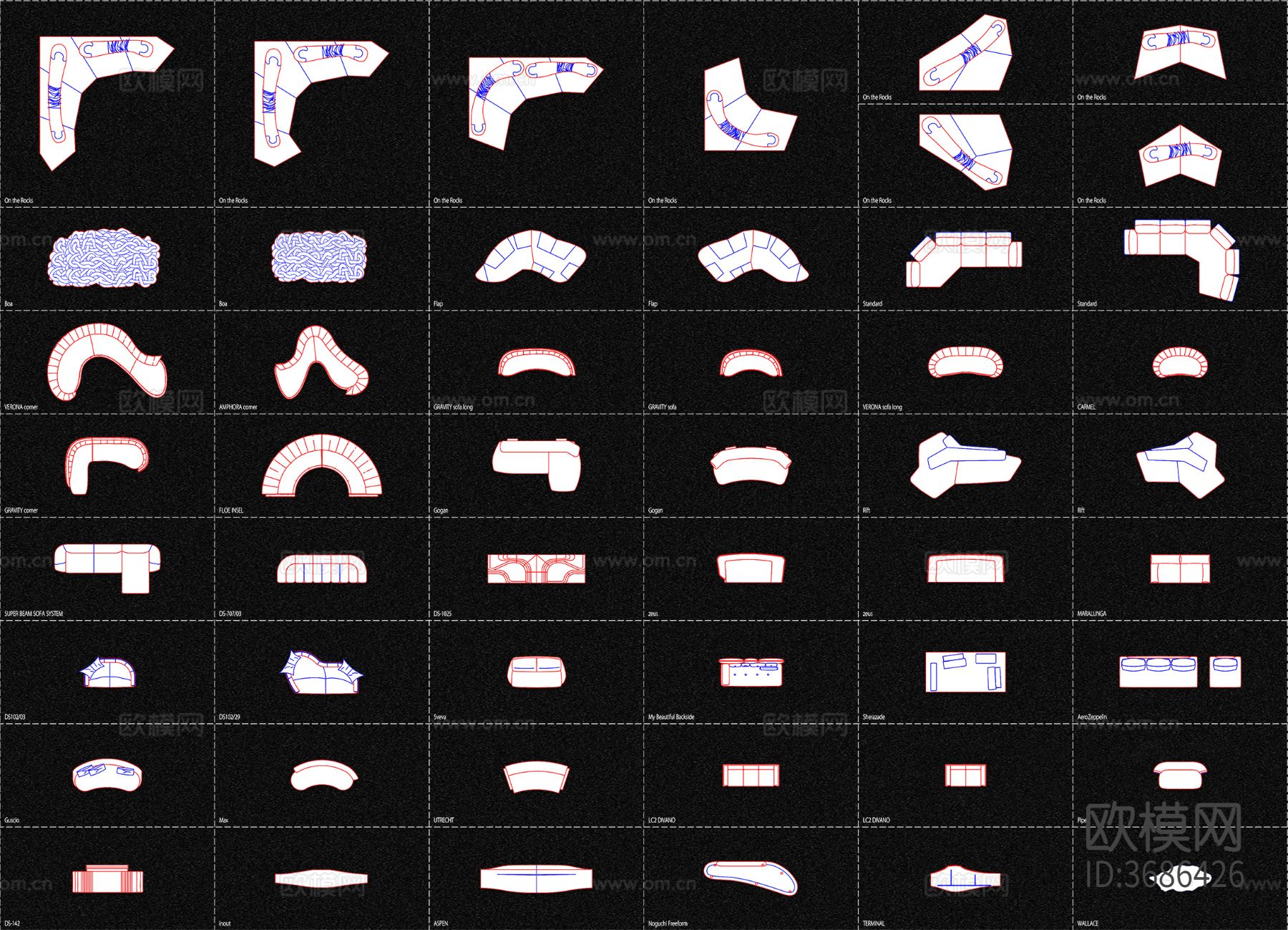 世界知名设计款沙发cad图库下载（渲染图2）