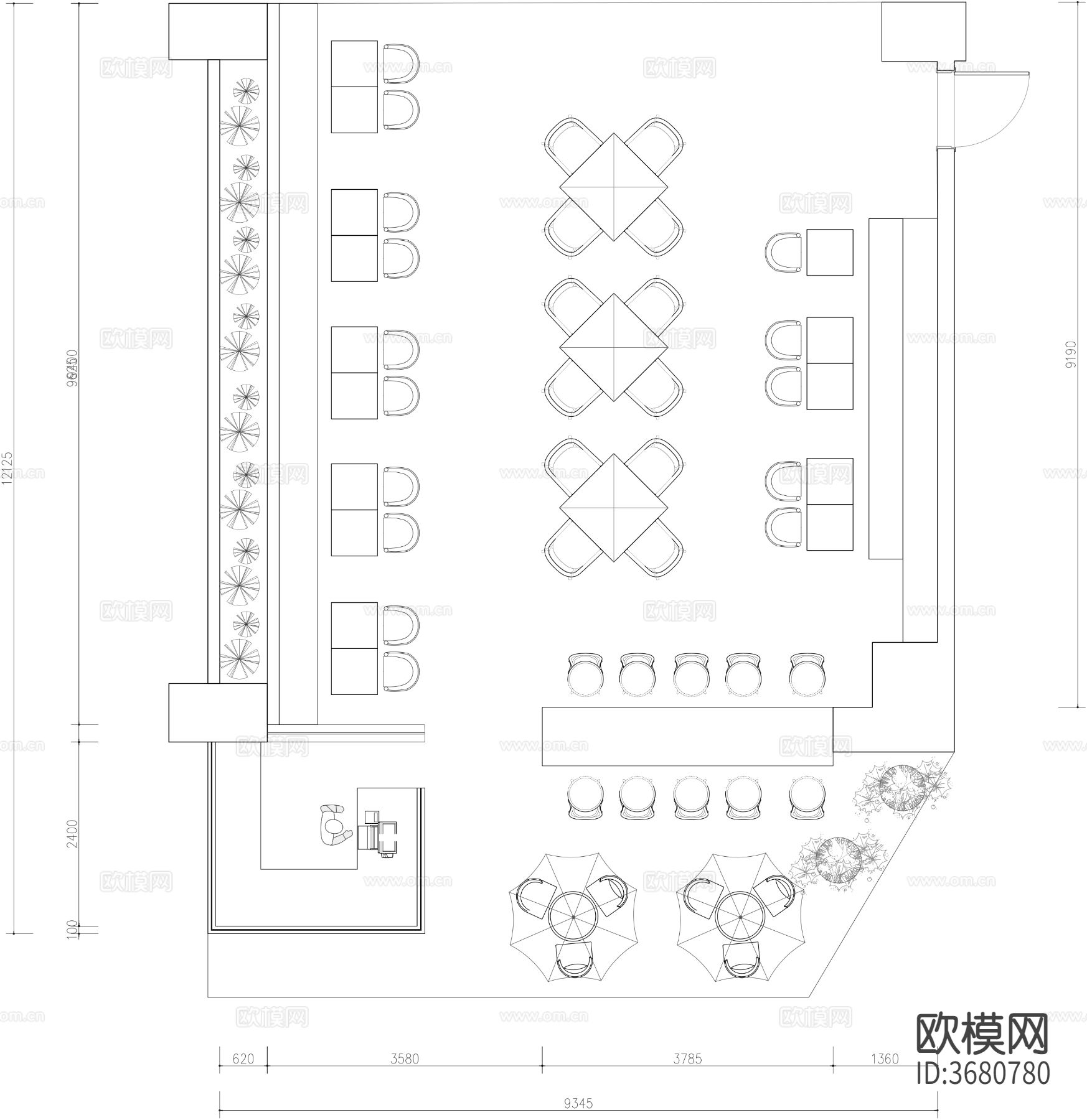 甜品奶茶店CAD平面图