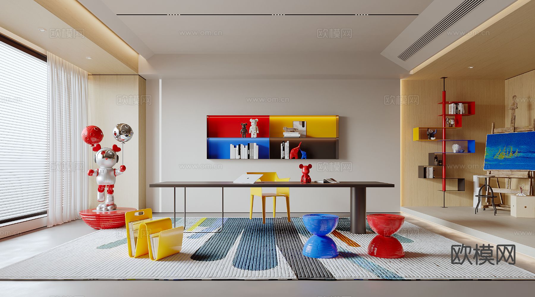 孟菲斯风书房 多巴胺书房3d模型下载