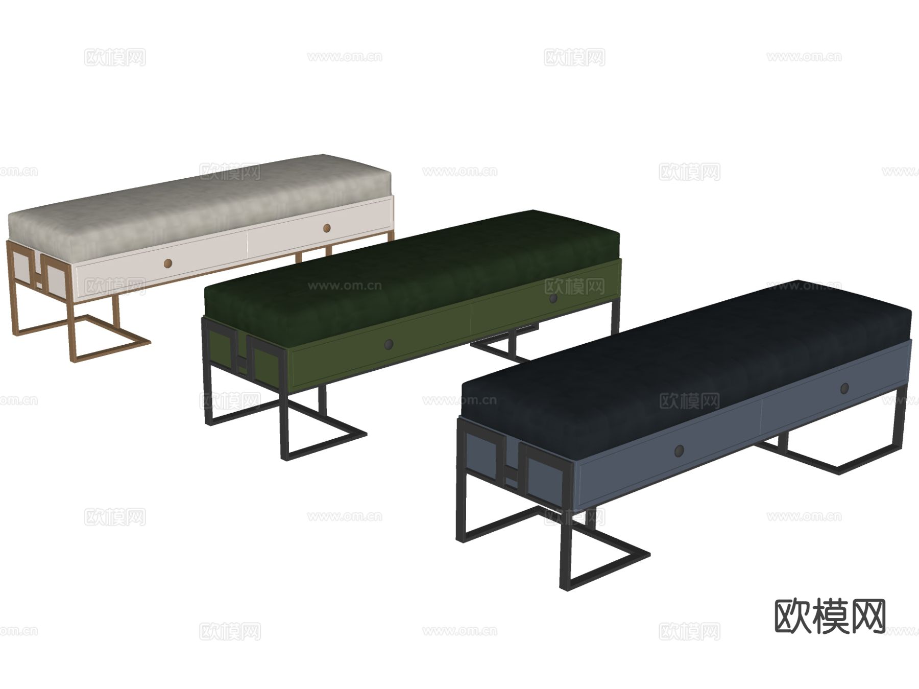新中式沙发凳 床尾凳su模型