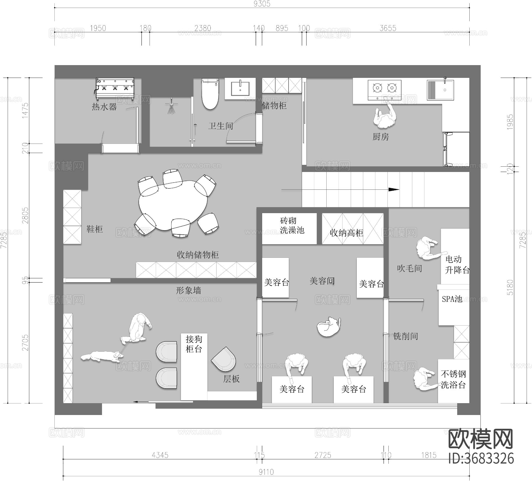 宠物店宠物医院猫狗寄养中心cad施工图