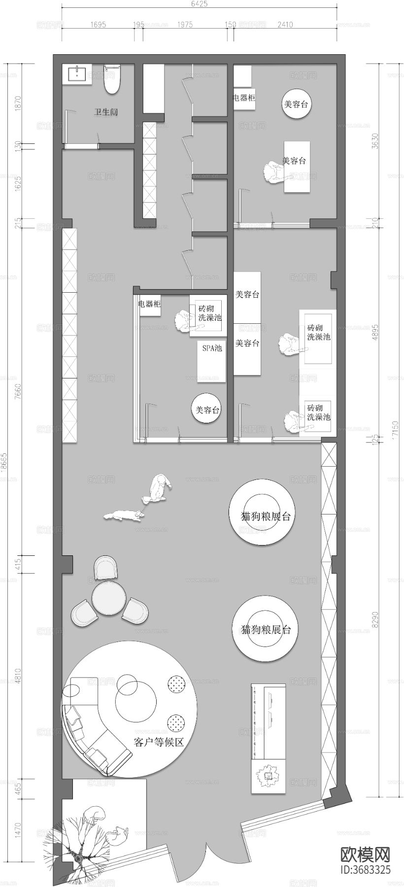 宠物店宠物医院猫狗寄养中心cad施工图