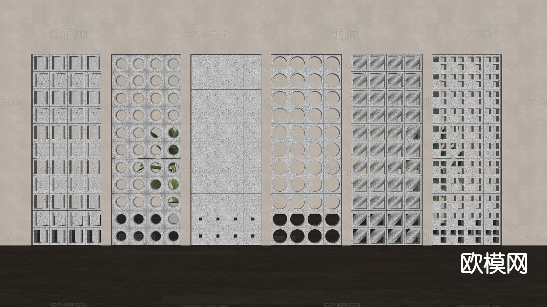 侘寂水泥砖隔断su模型