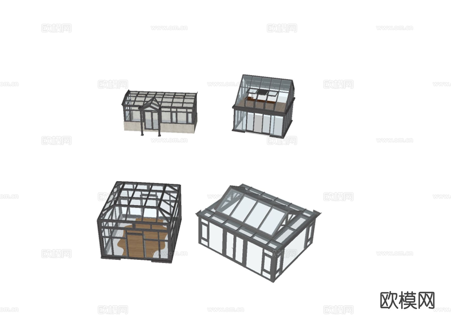 现代阳光房 玻璃房 阳光棚su模型