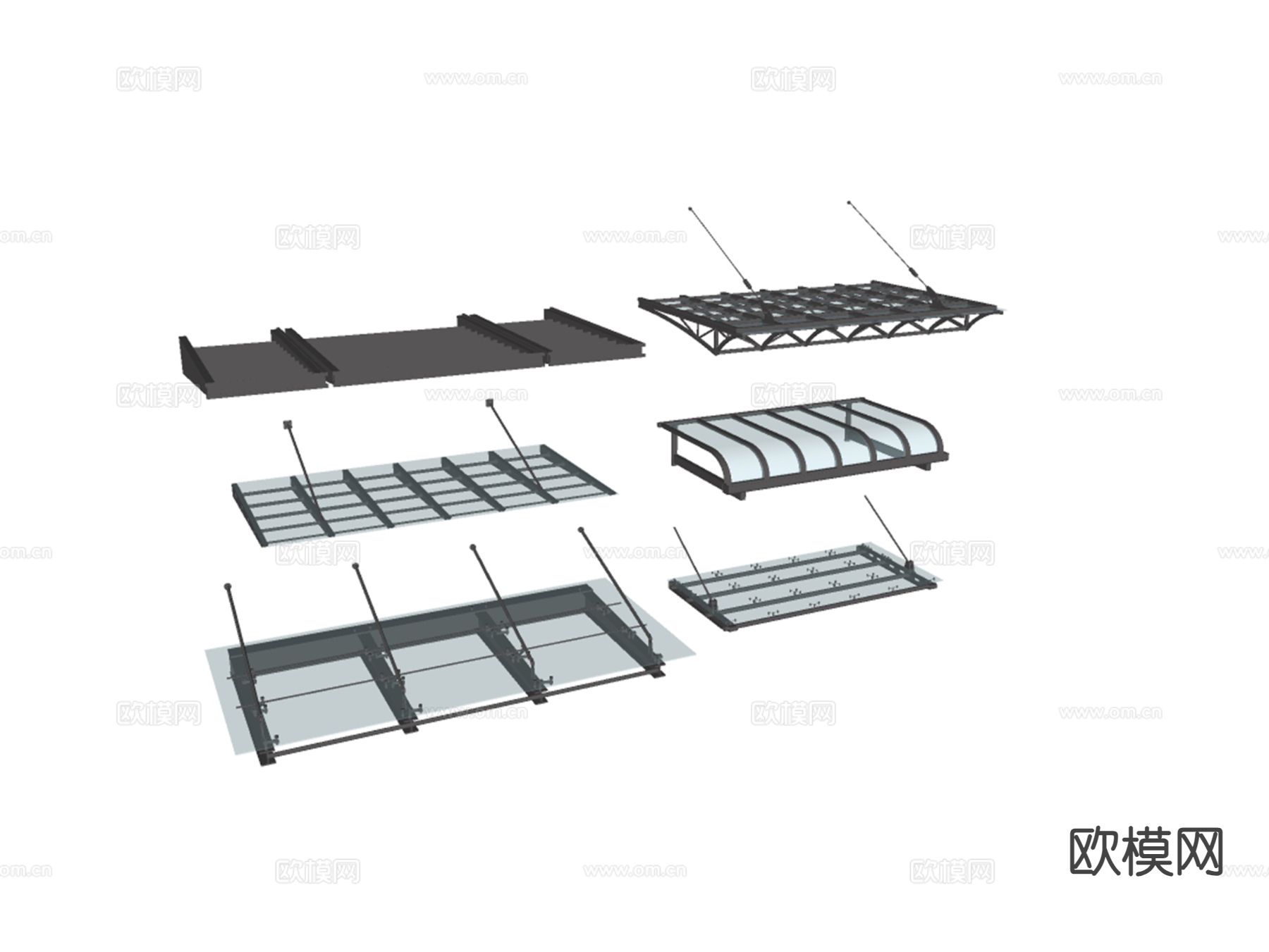 玻璃雨棚 遮阳棚 雨搭su模型