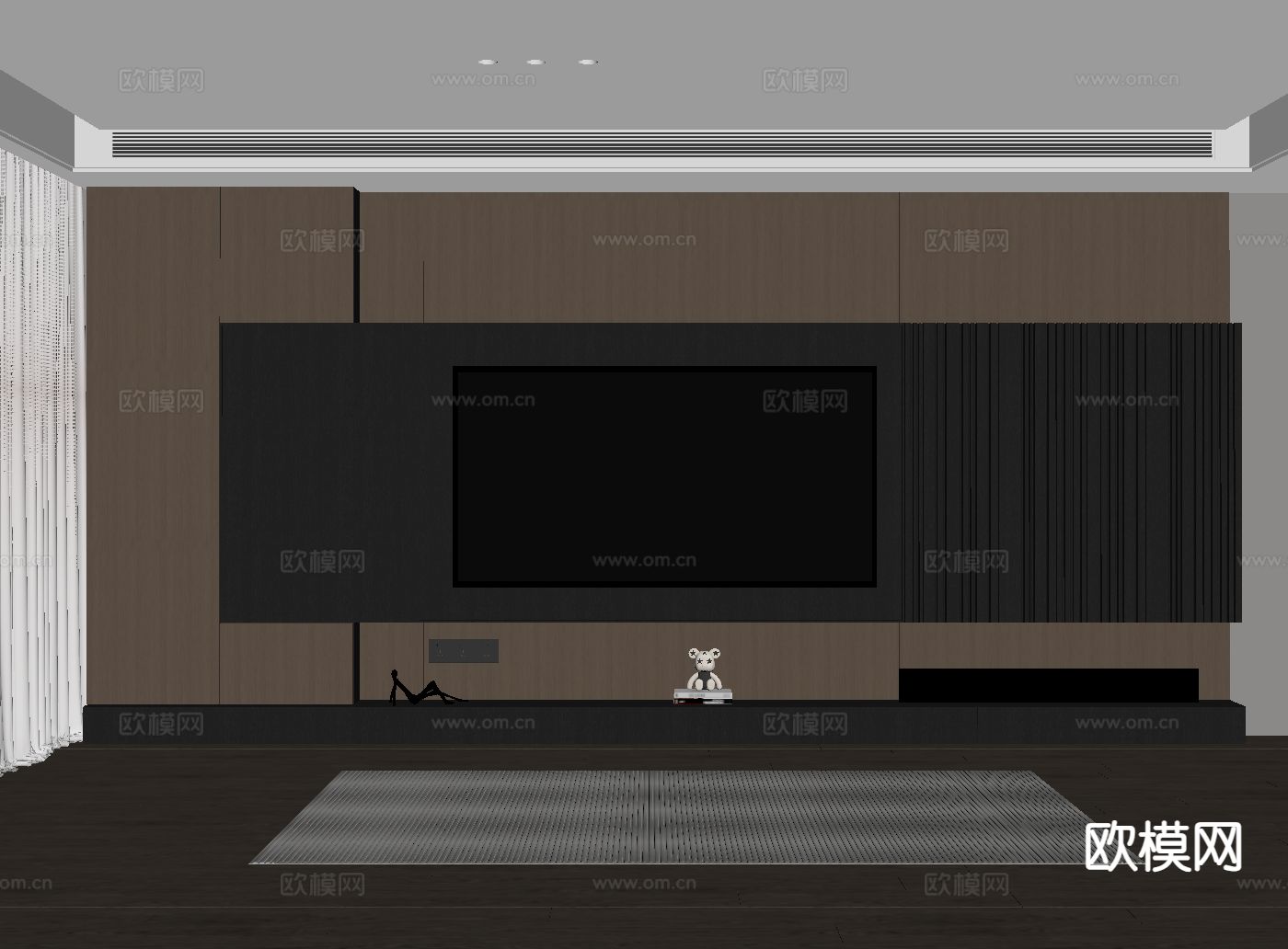 意式极简电视背景墙su模型下载（渲染图1）