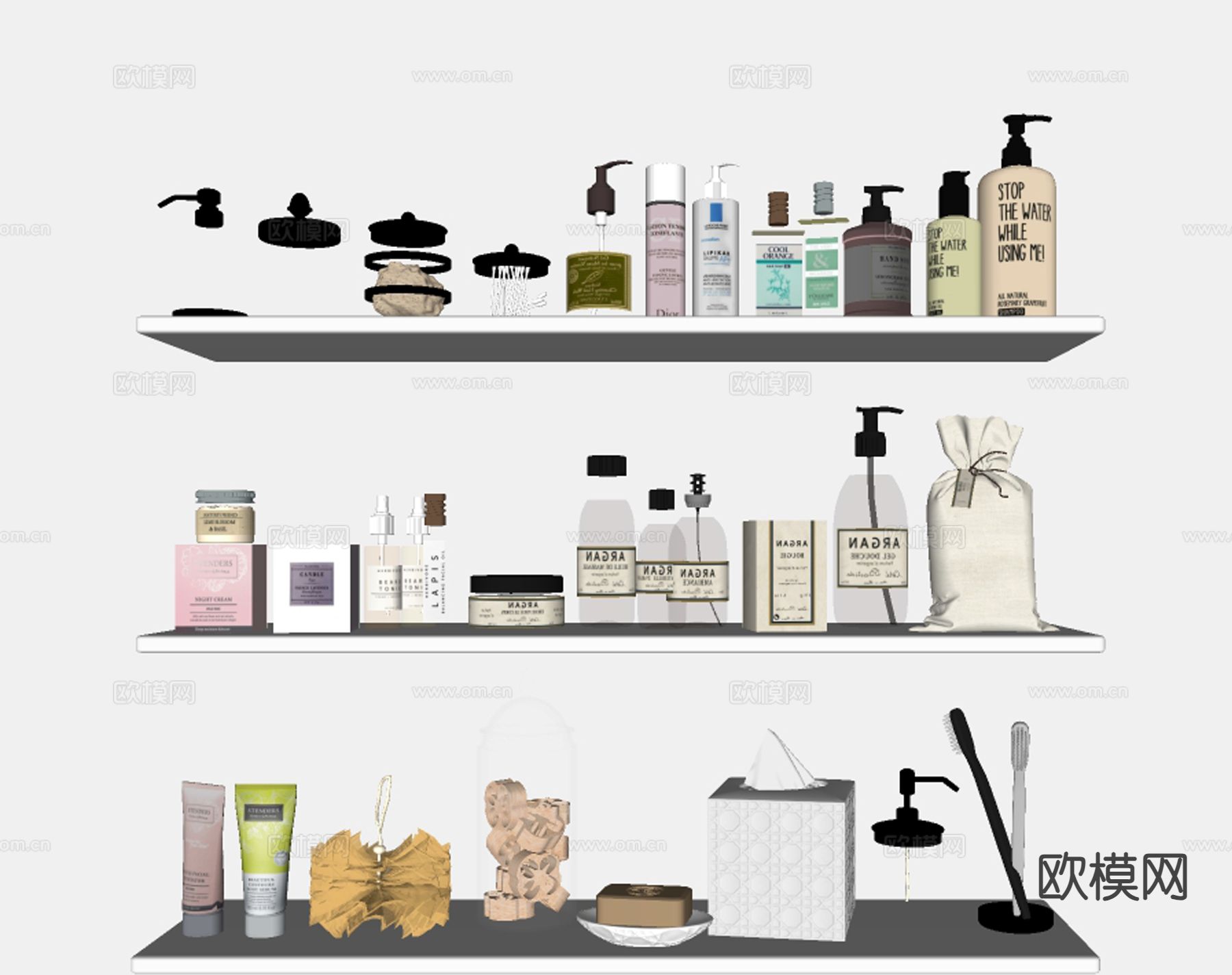 洗浴用品 洗发水 沐浴露 浴巾su模型下载（渲染图1）