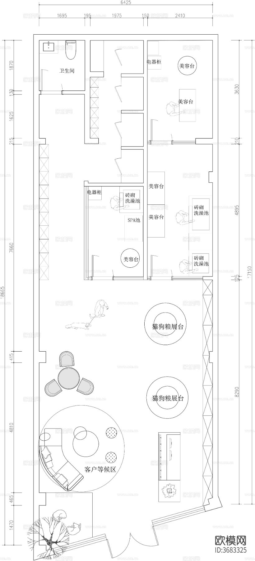 宠物店宠物医院猫狗寄养中心cad施工图