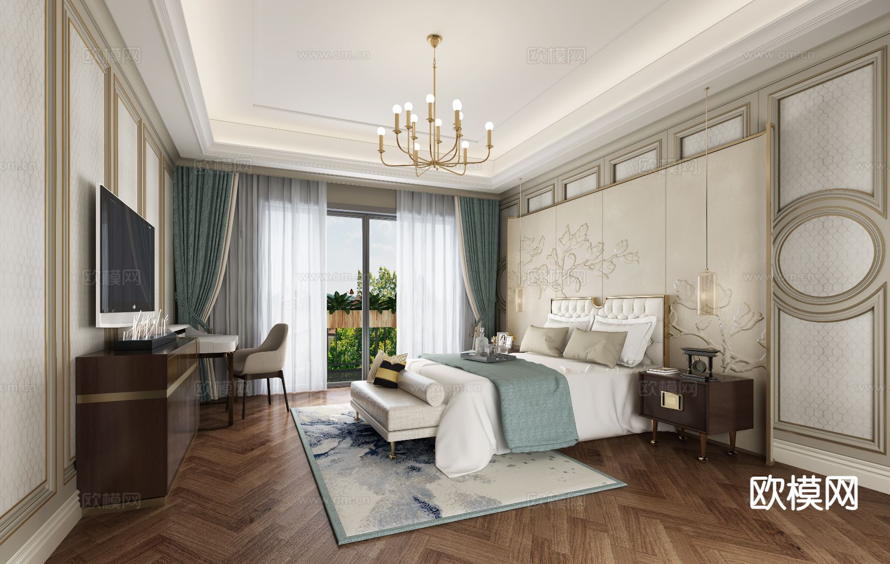 美式卧室 主卧3d模型下载