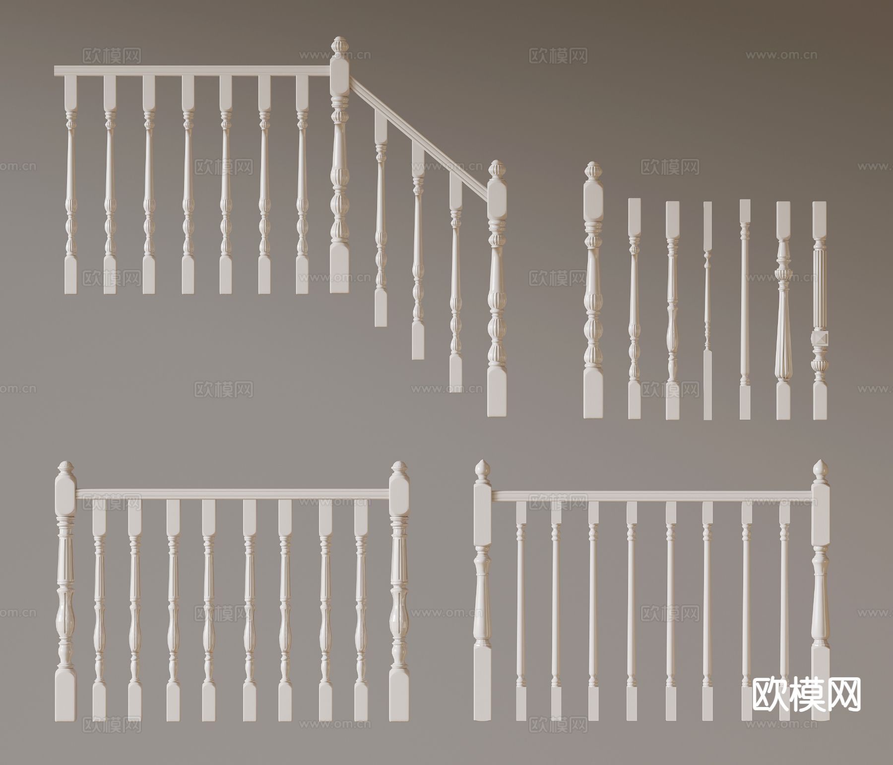 法式栏杆 楼梯护栏 实木护栏3d模型