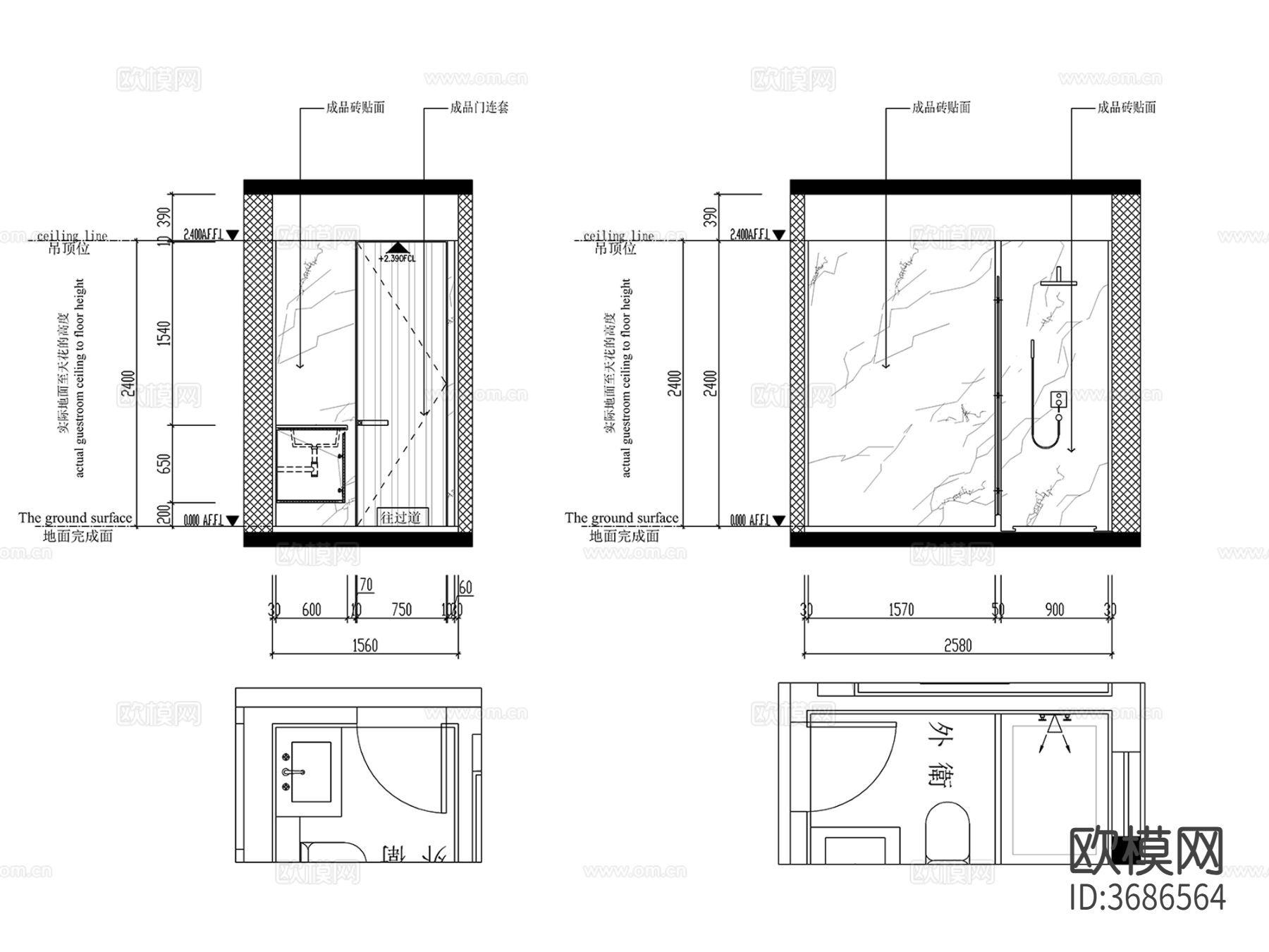 117㎡现代平层 四室二厅 室内cad施工图