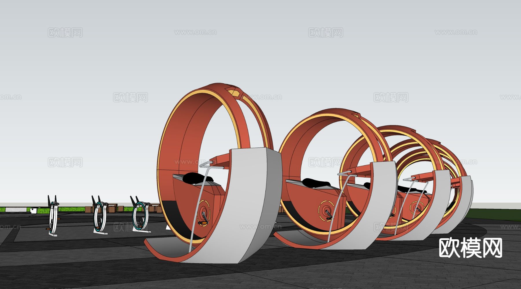 户外健身器材 动感单车su模型