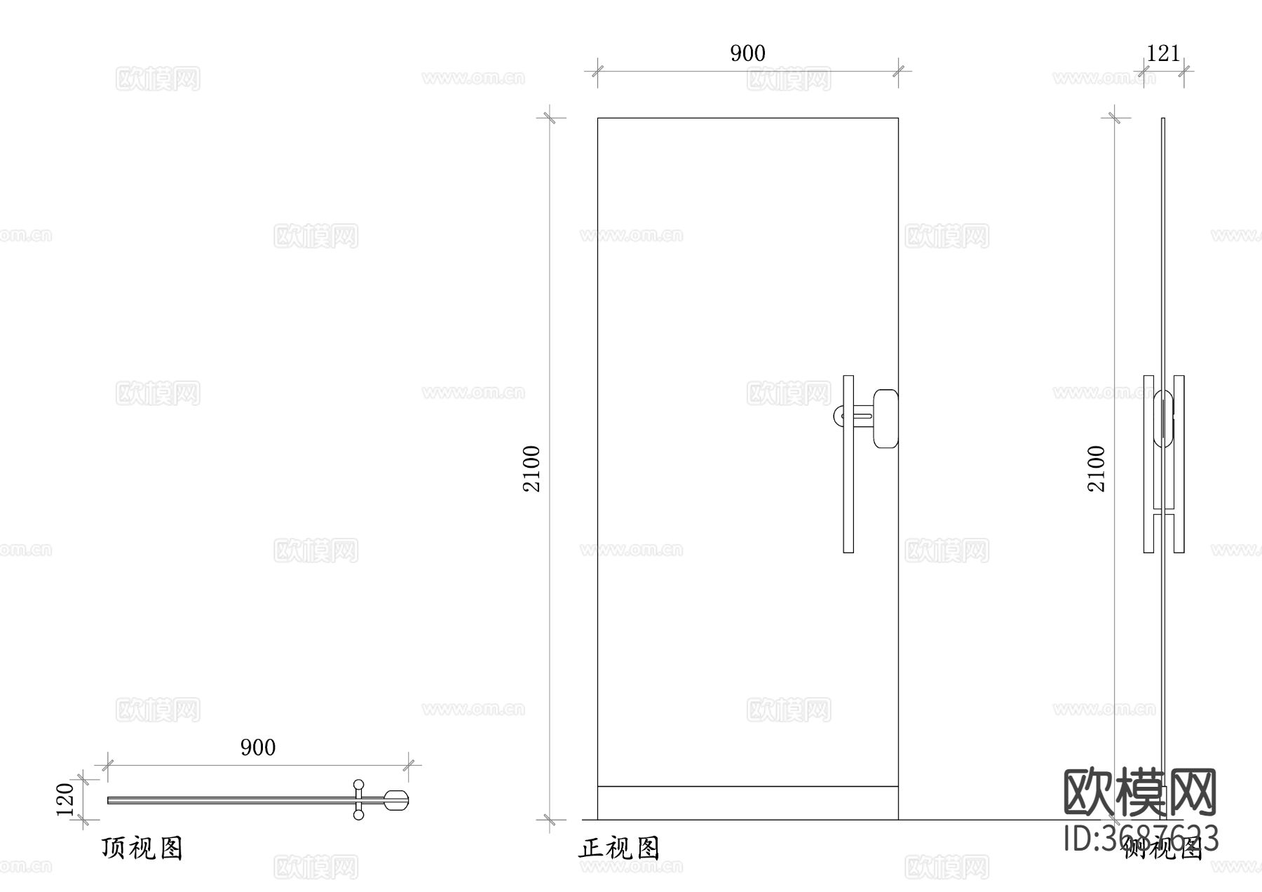 玻璃门锁三视图