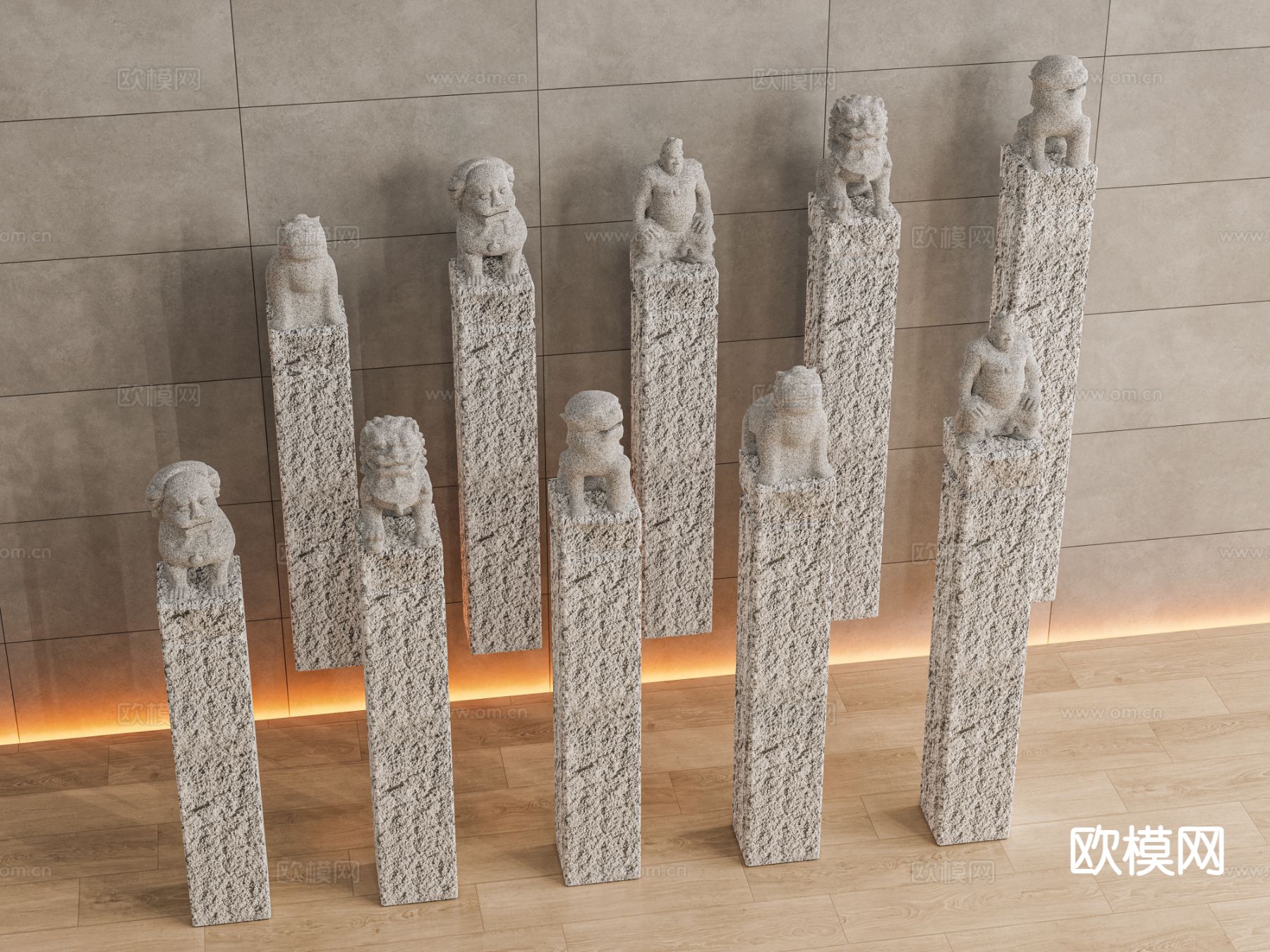 新中式栓马柱 拴马桩 石柱su模型下载（渲染图2）