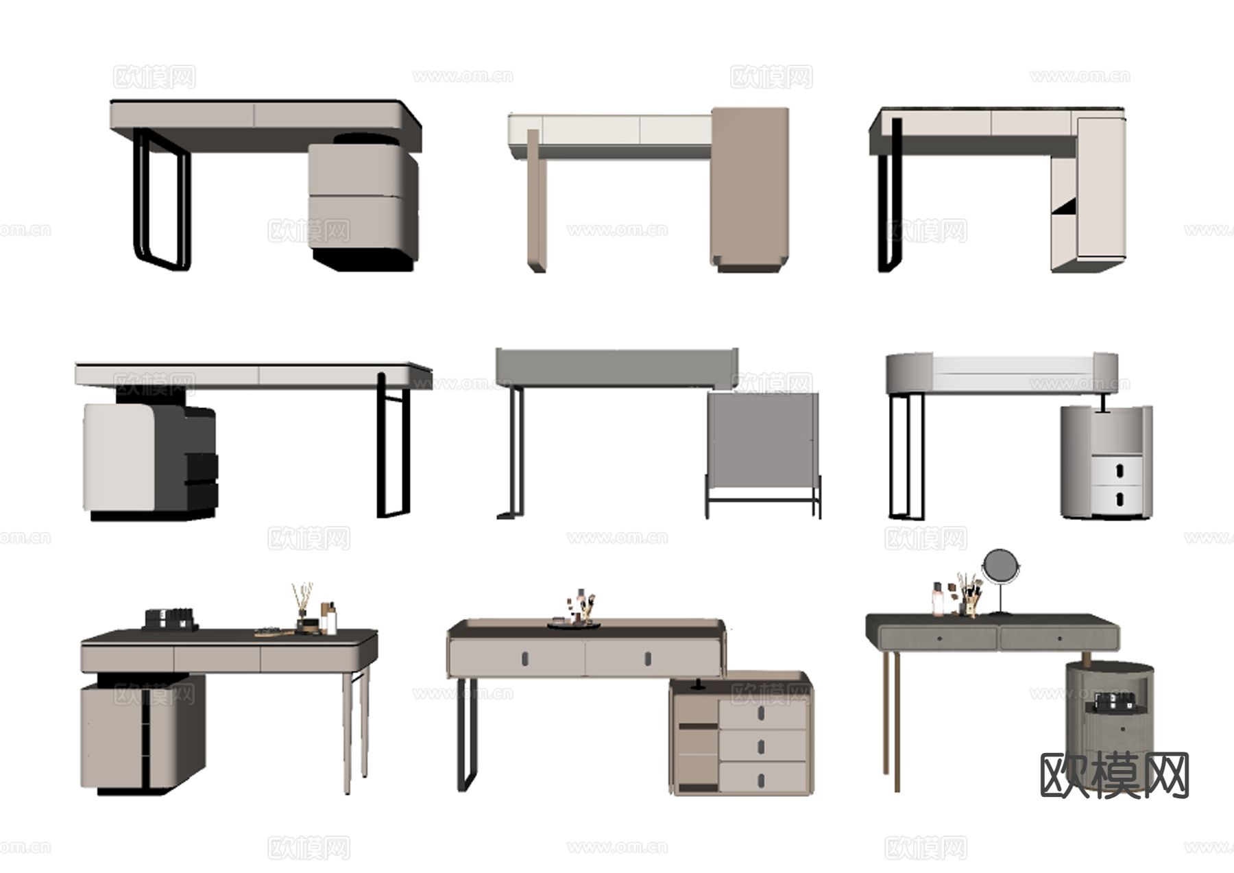 现代梳妆台 化妆桌su模型