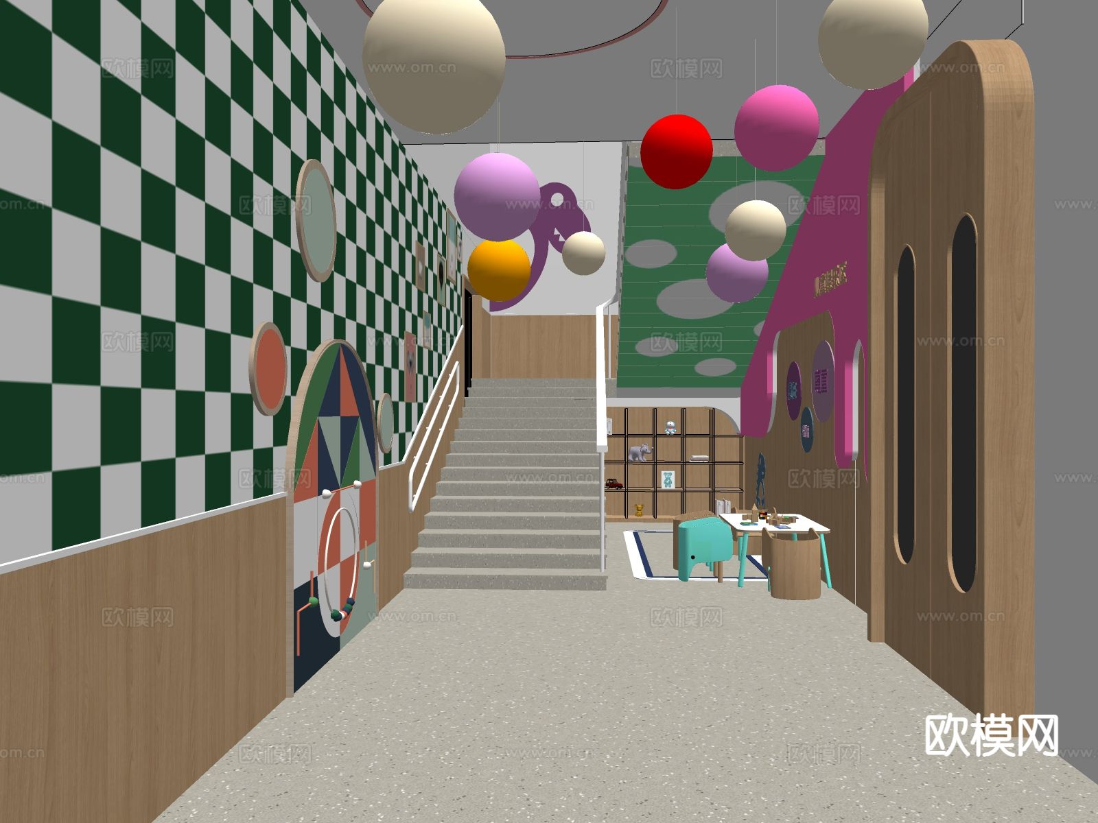 幼儿园楼梯间su模型下载（渲染图1）