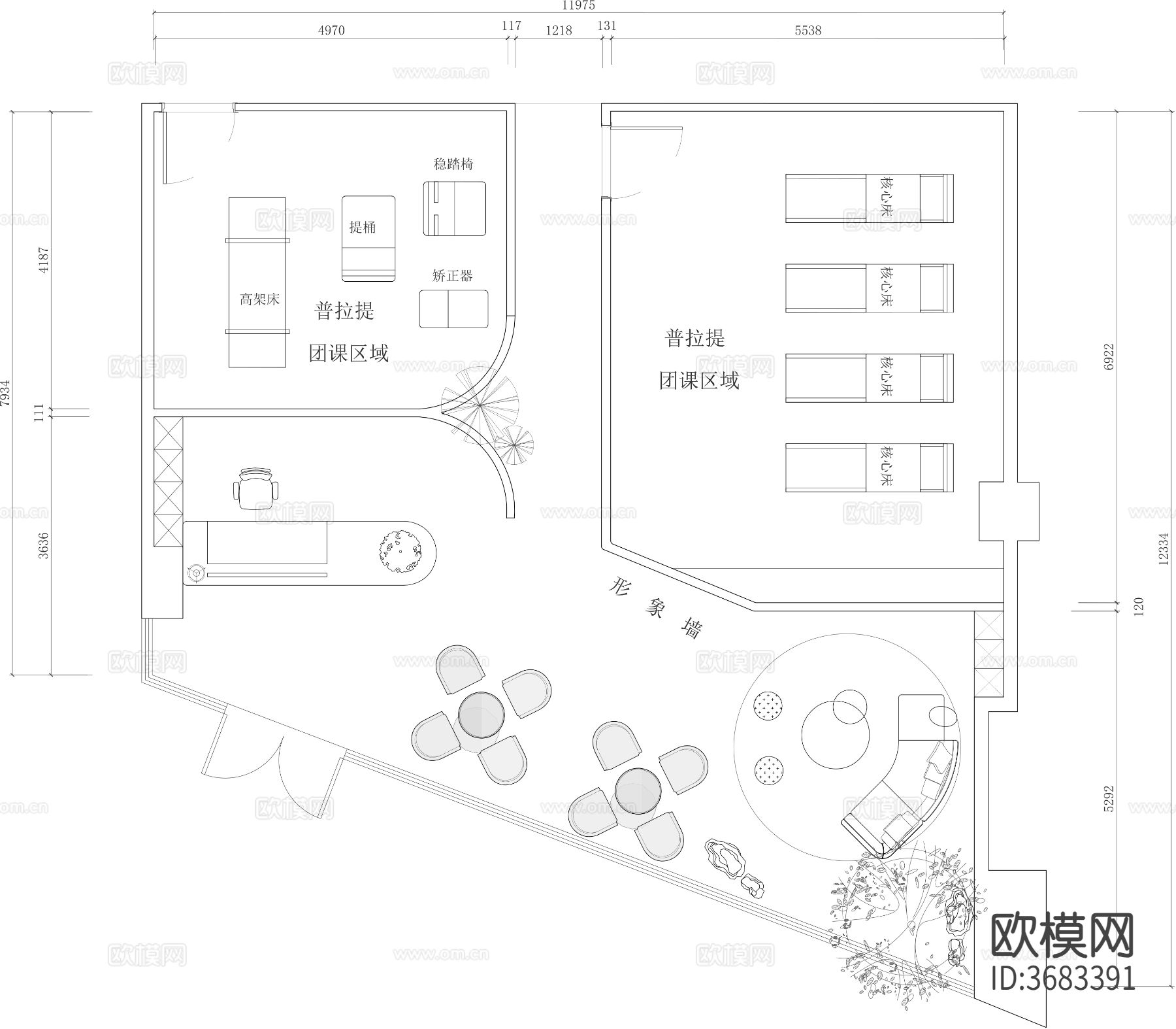 普拉提瑜伽室cad平面图