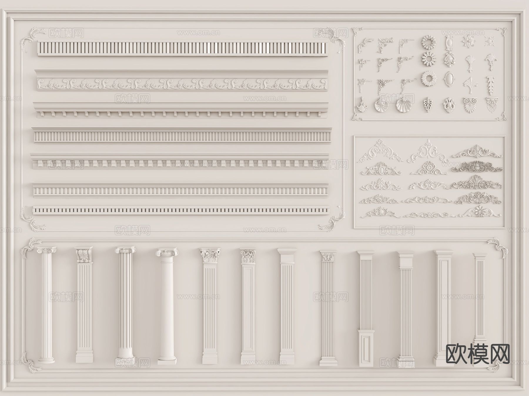 法式雕花 石膏线 法式罗马柱 柱子3d模型