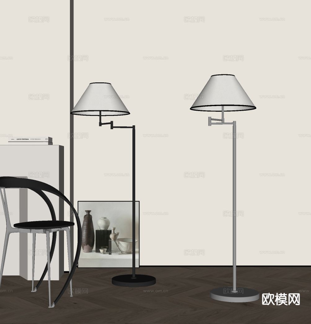 中古风落地灯su模型下载（渲染图1）