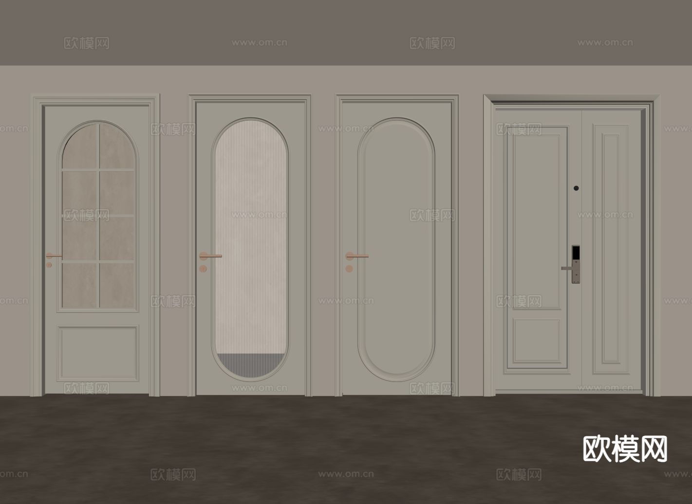 奶油风入户门 单开门 卧室门 卫浴门su模型下载（渲染图1）
