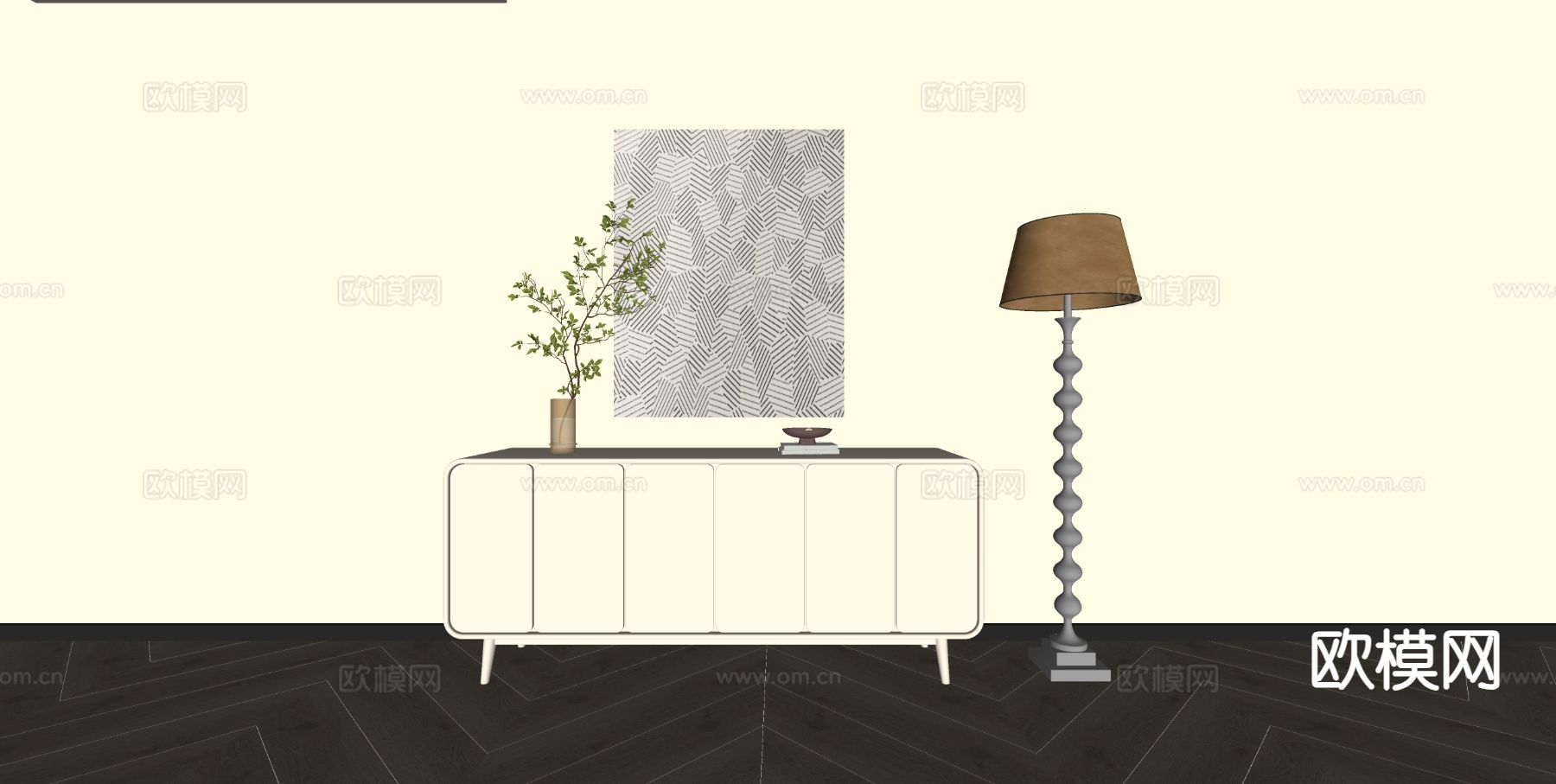 奶油风玄关柜su模型下载（渲染图1）