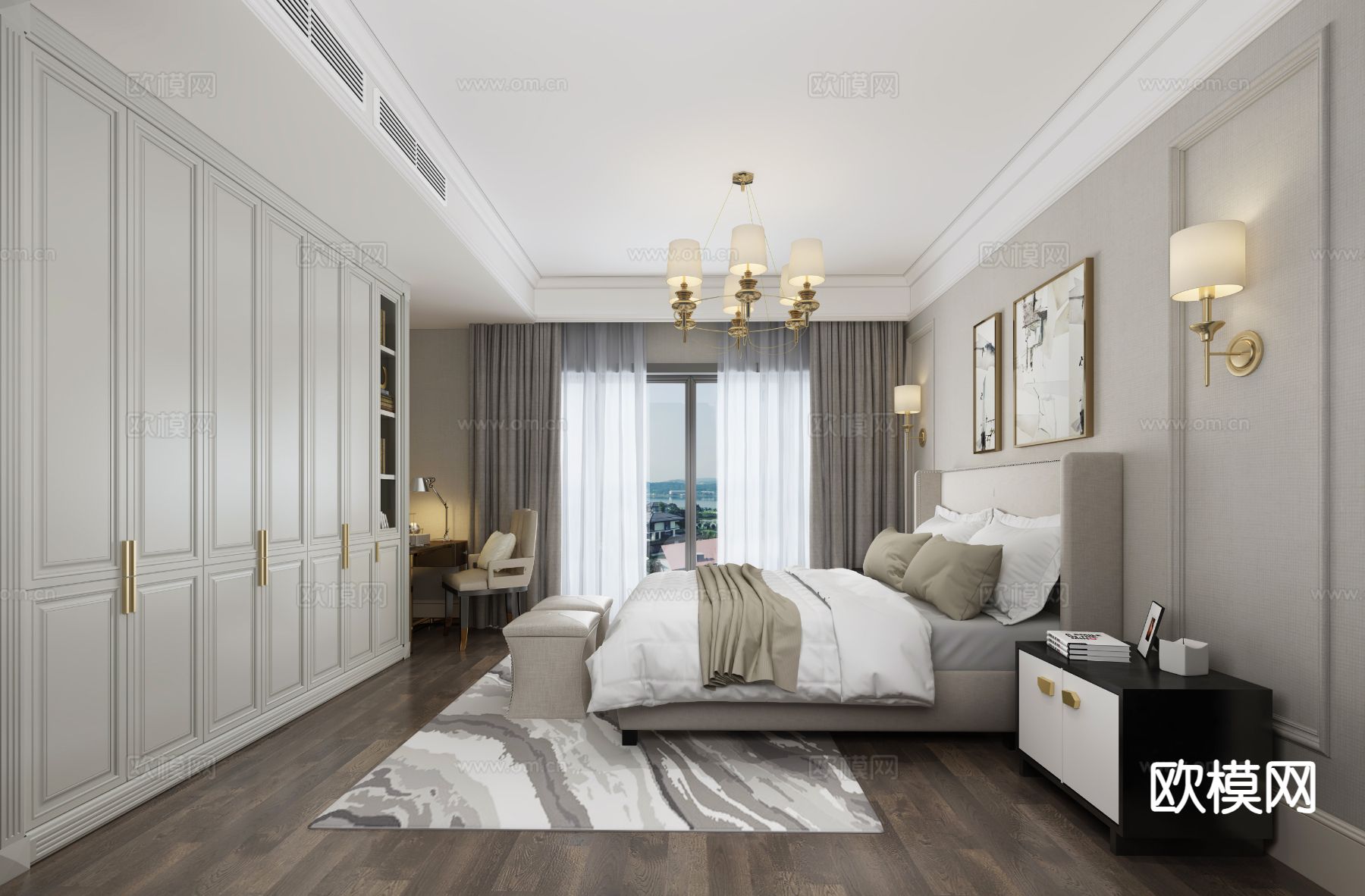 美式卧室 主卧3d模型下载