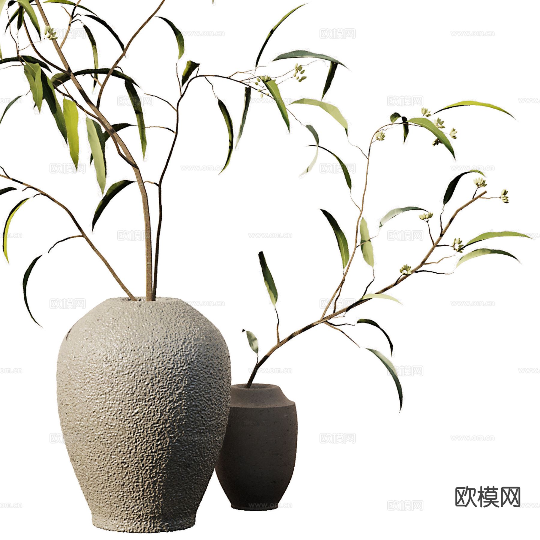 侘寂风陶瓷 摆件 干枝花瓶3d模型