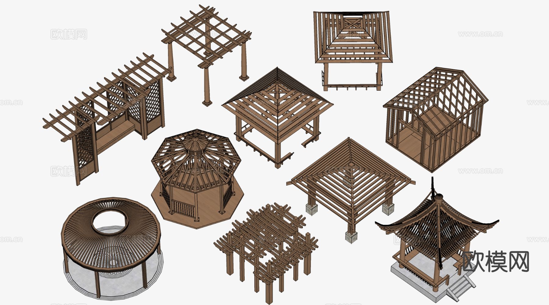 景观廊架 木廊架 休憩亭su模型