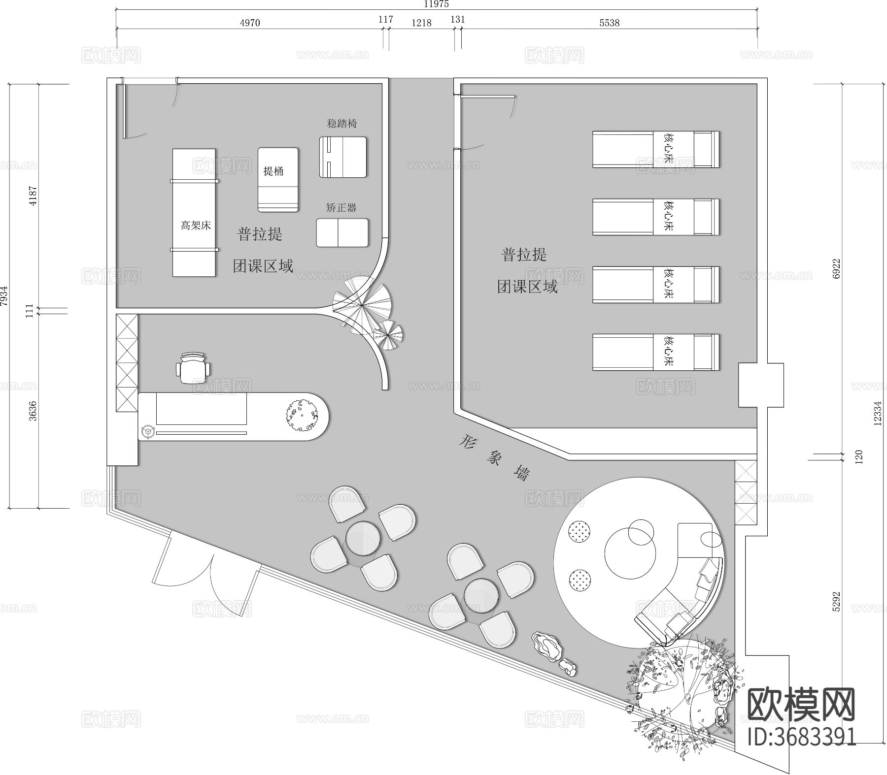 普拉提瑜伽室cad平面图