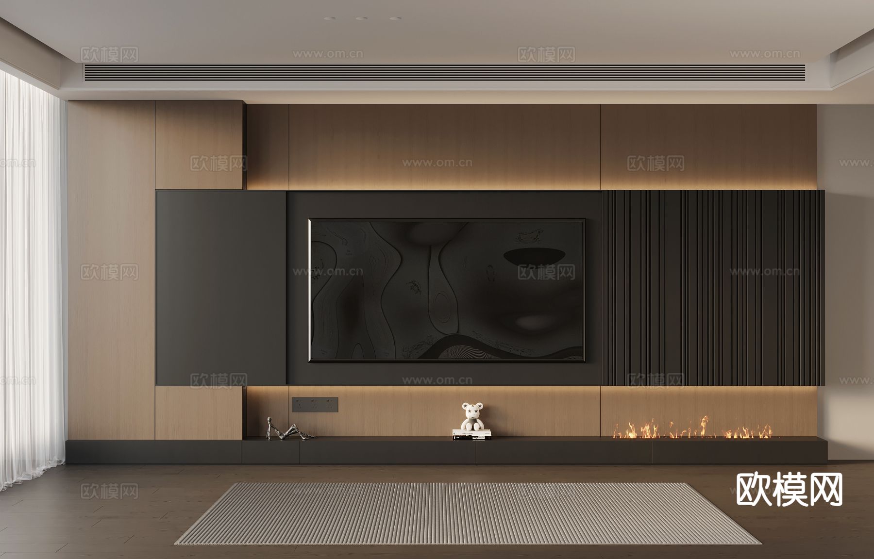 意式极简电视背景墙su模型下载（渲染图2）