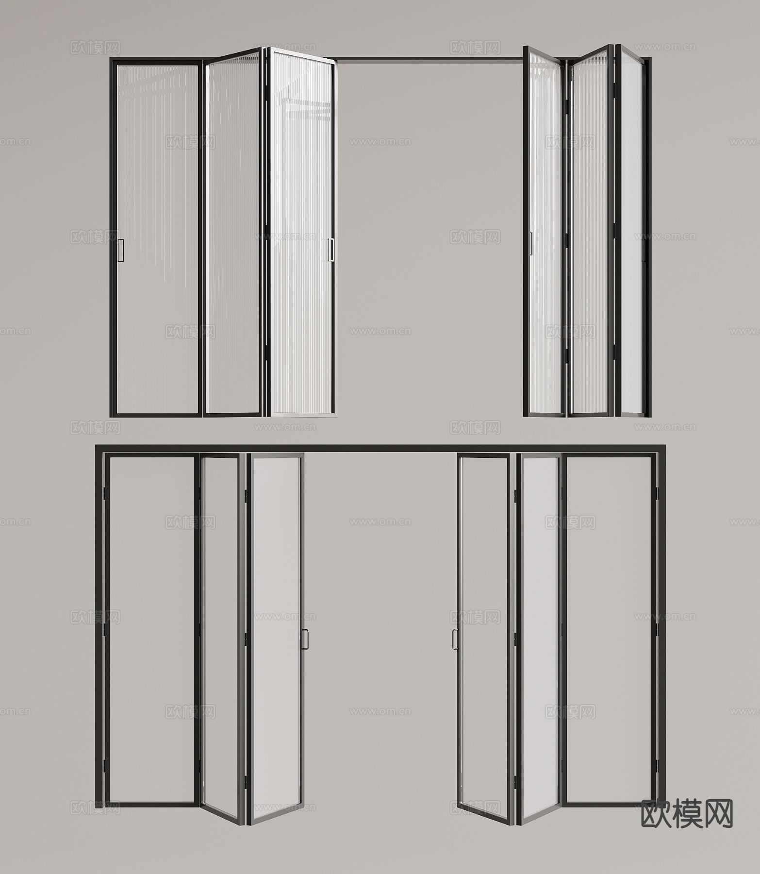 金属框折叠门 玻璃门su模型