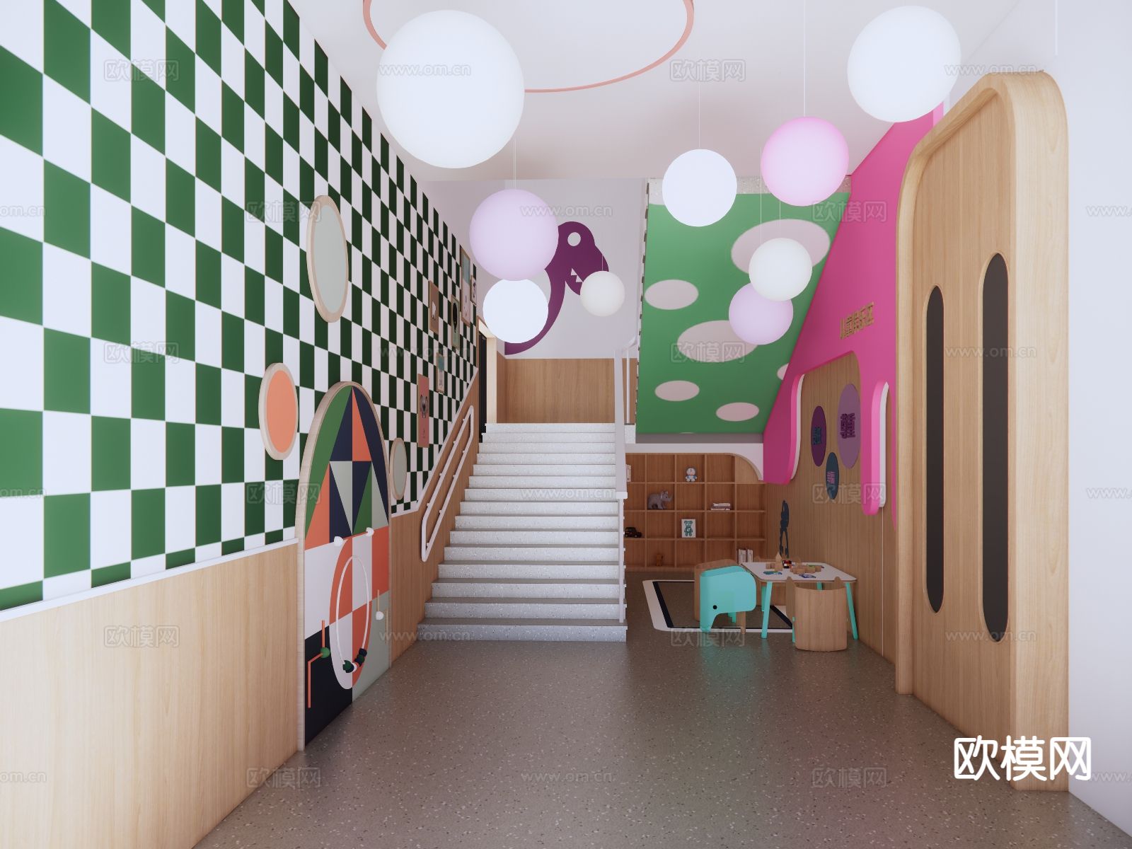 幼儿园楼梯间su模型下载（渲染图2）