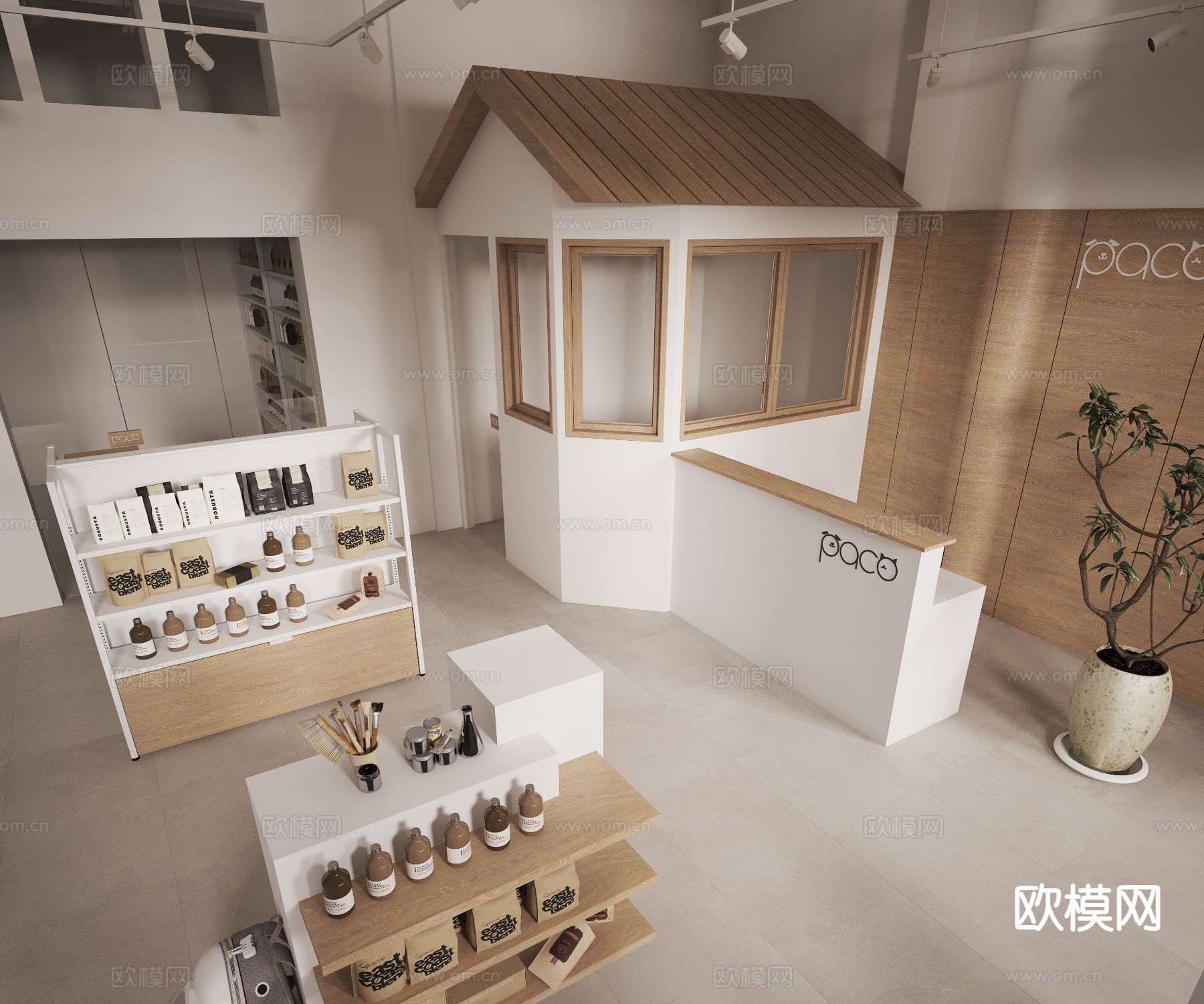 现代原木宠物店su模型下载（渲染图2）