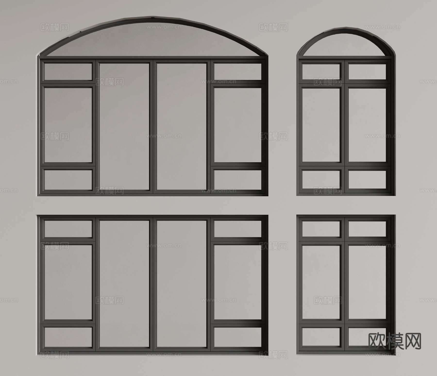 铝合金窗户 矩形窗 弧形窗su模型