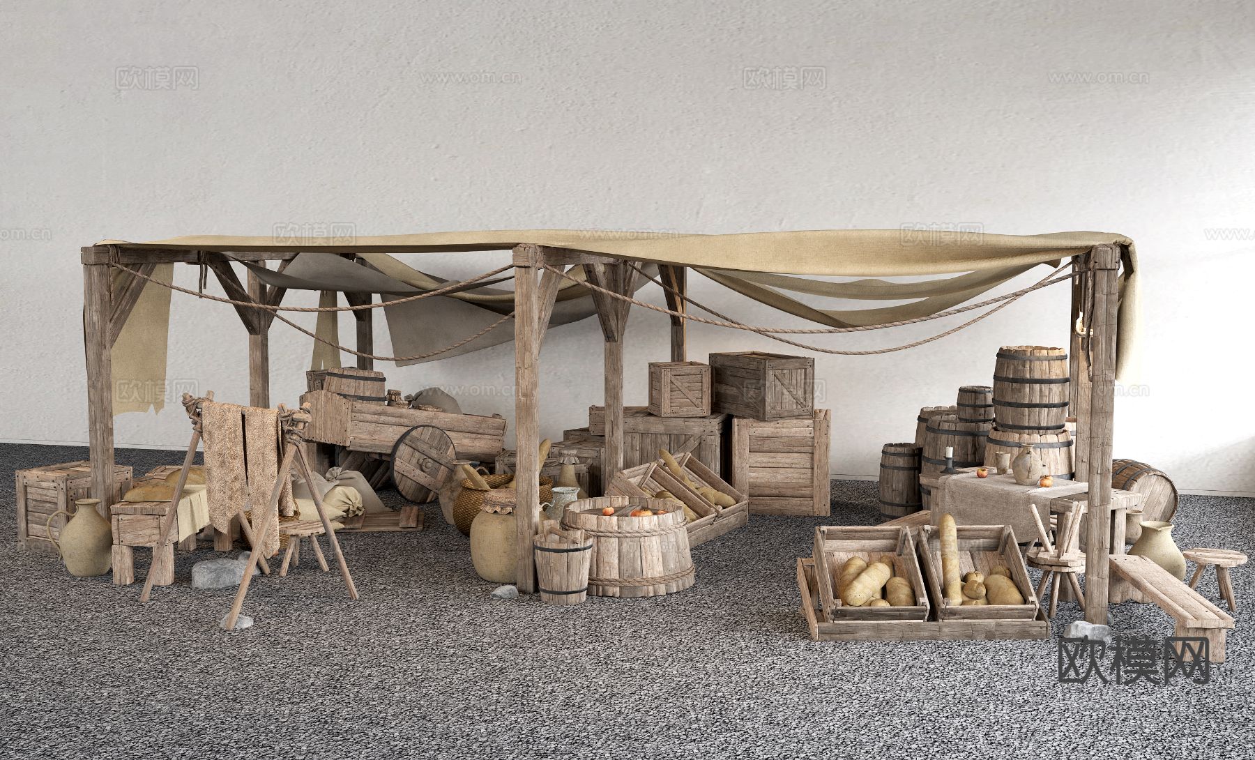中式摊位 古代摊位 集市摊位su模型下载（渲染图2）