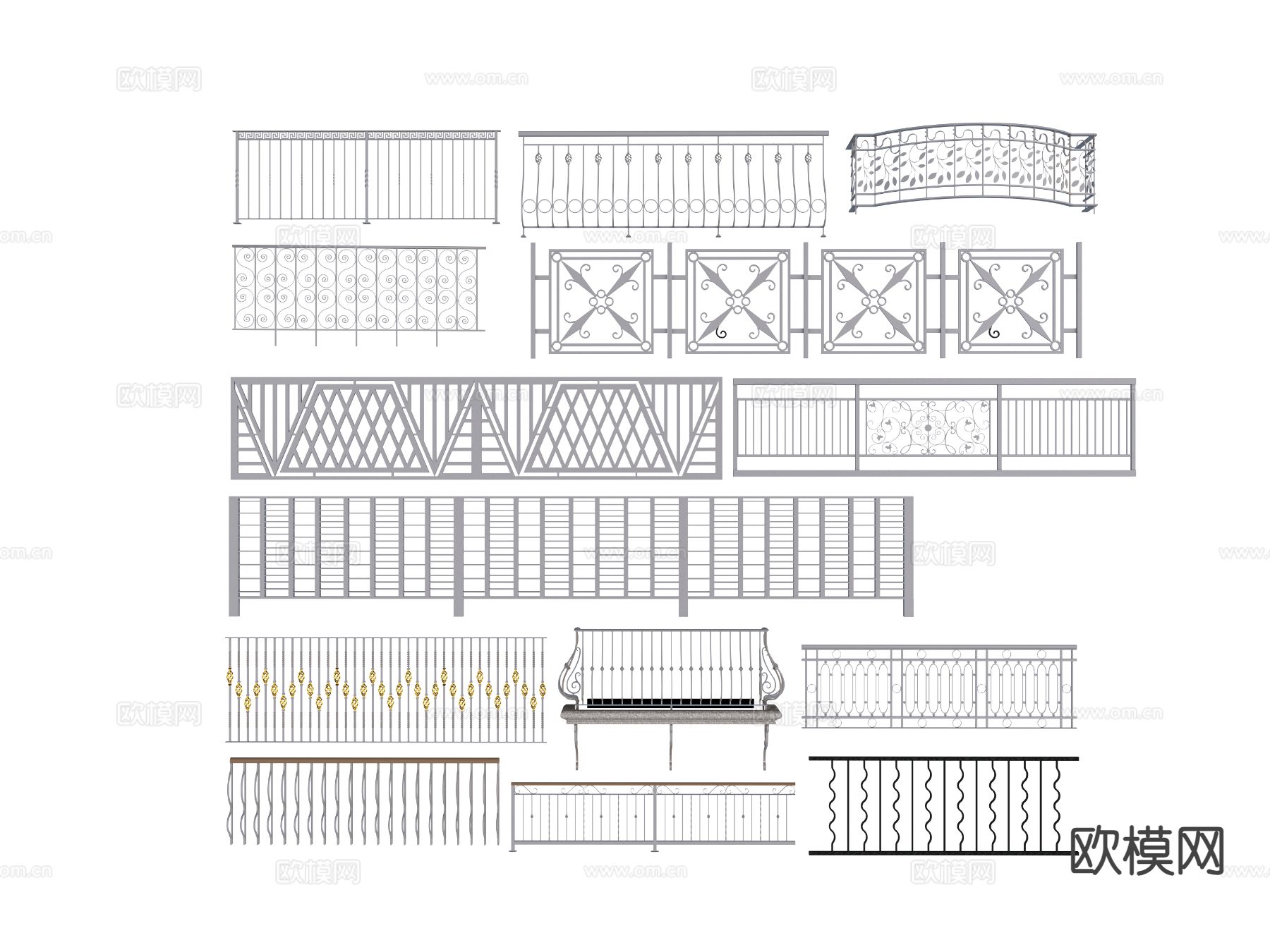 现代铁艺栏杆 围栏 护栏 扶栏 阳台栏杆3d模型