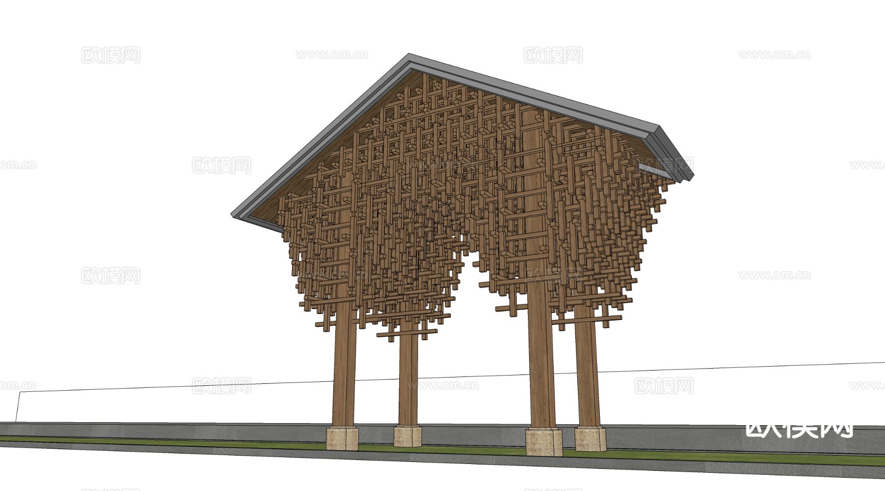 新中式坡屋顶 建筑构件su模型