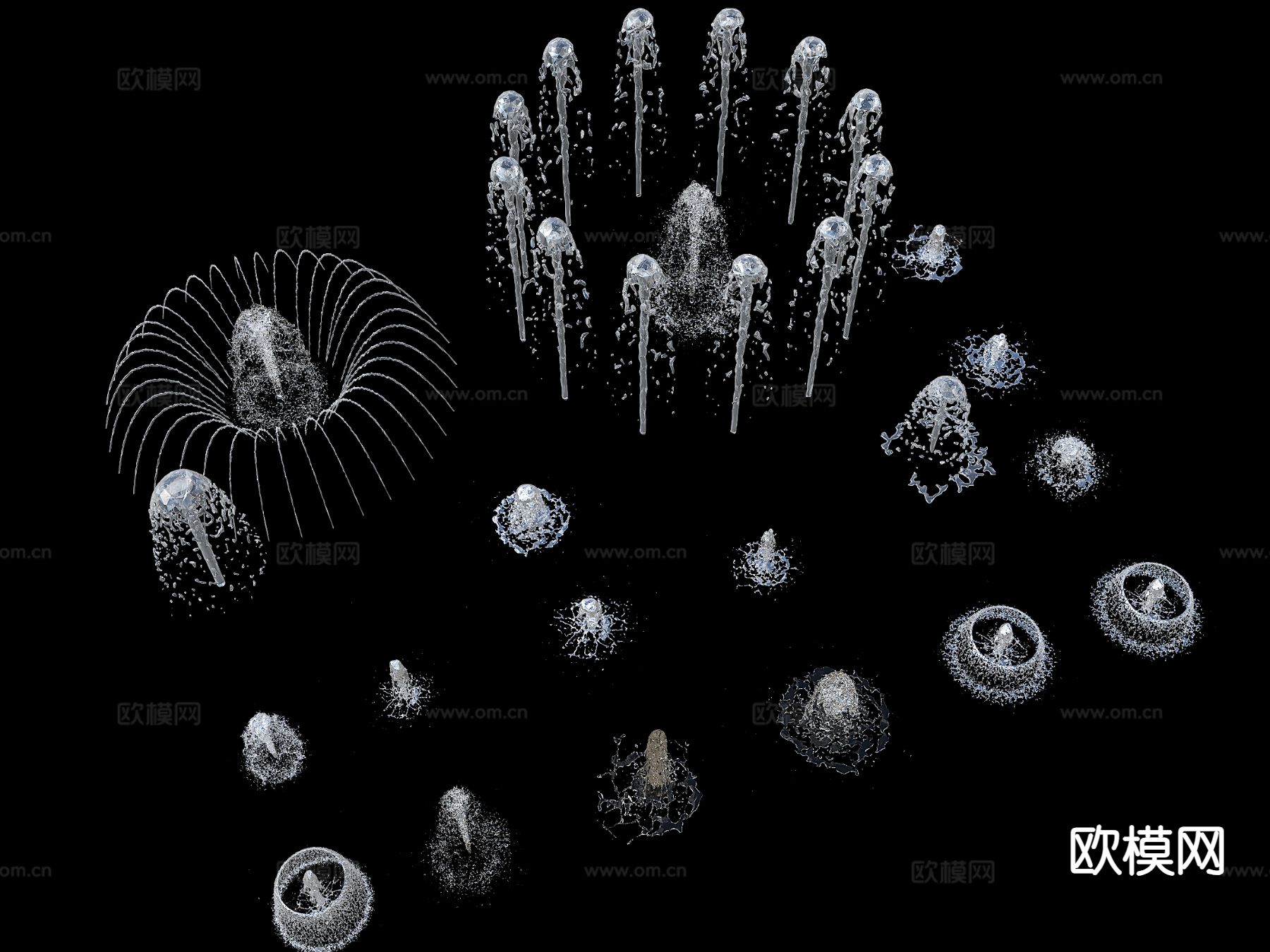 现代涌泉喷泉 跳泉水景 广场旱喷 水柱 水花3d模型