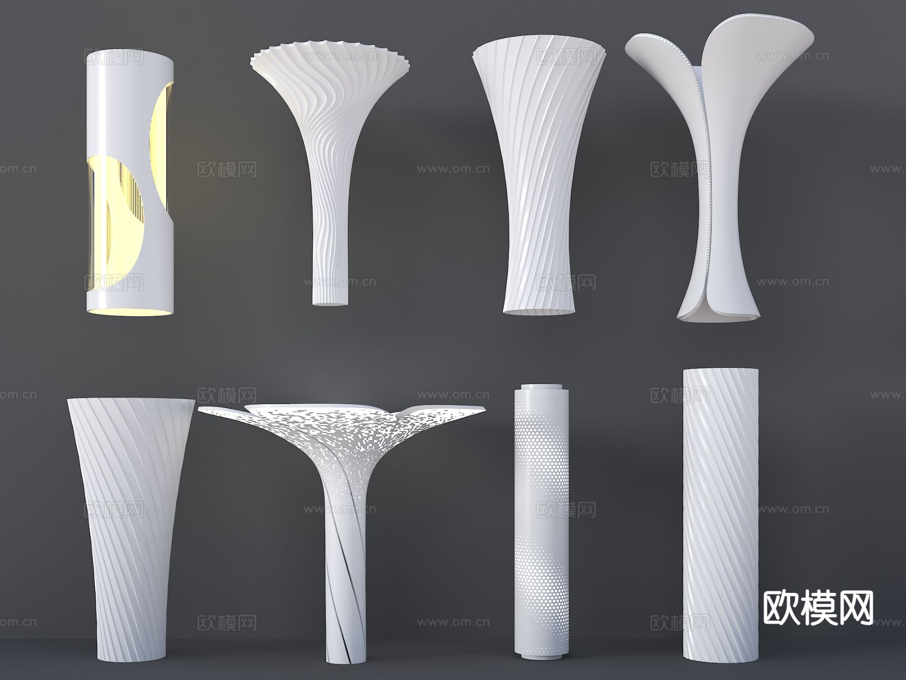 异形柱子 花瓣柱 螺旋柱 波纹柱su模型下载（渲染图2）